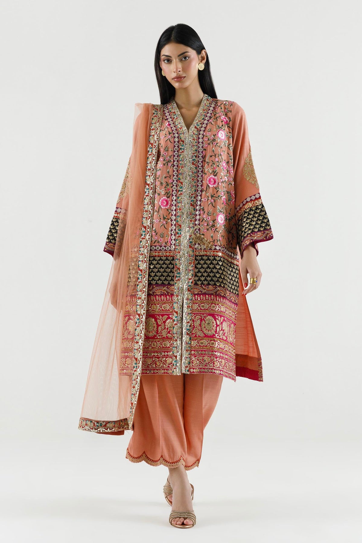 Stitched Embroidered Raw Silk Suit