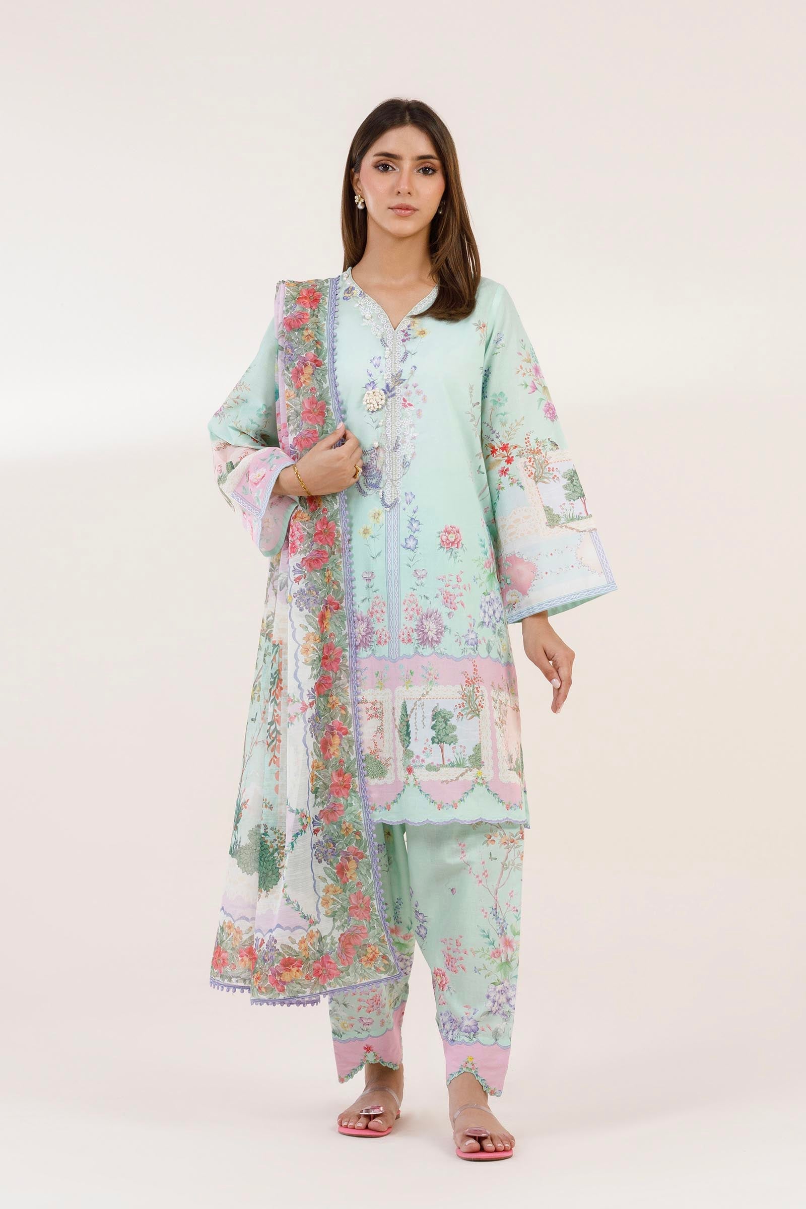 Stitched Printed Muzlin Suit
