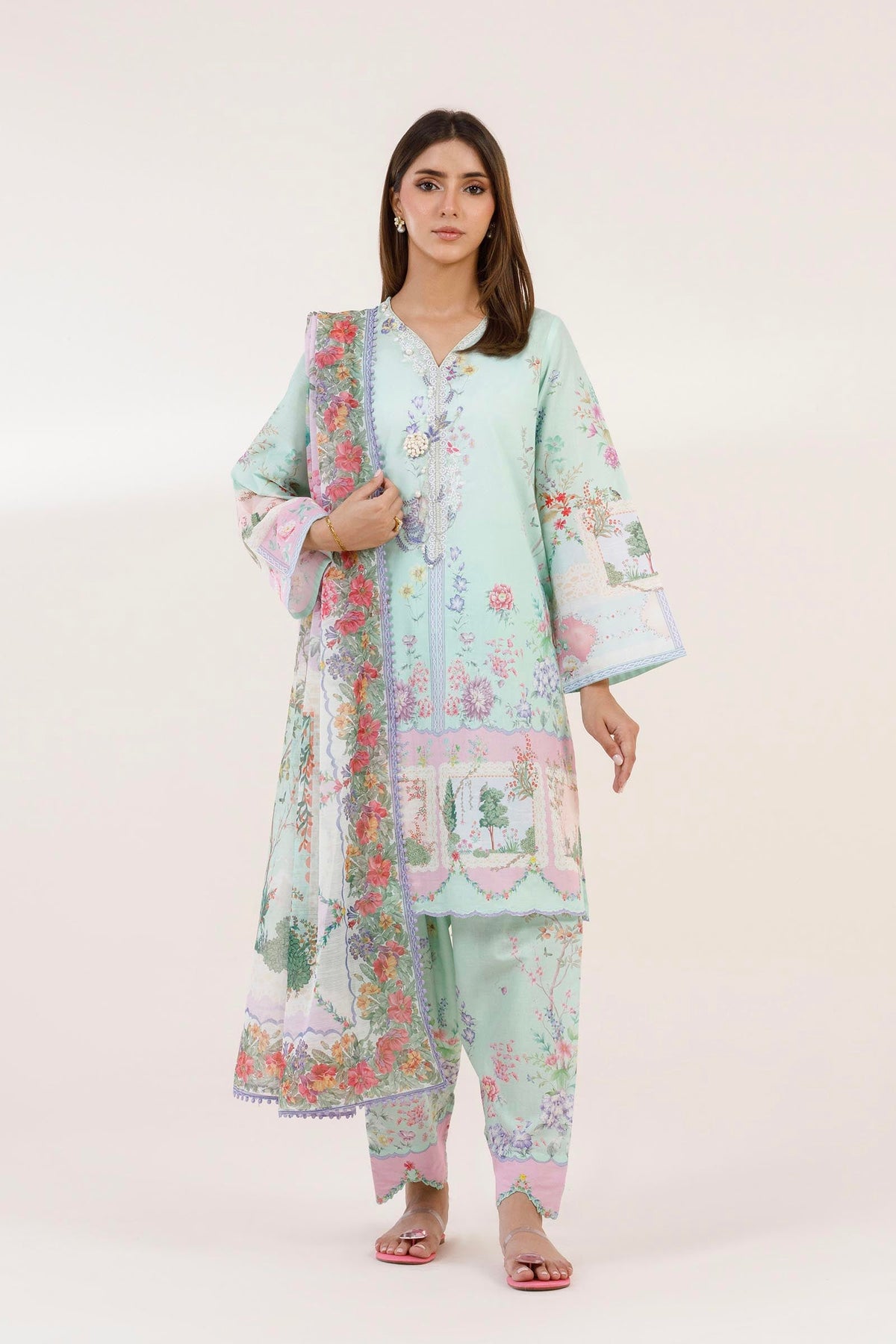 Stitched Printed Muzlin Suit