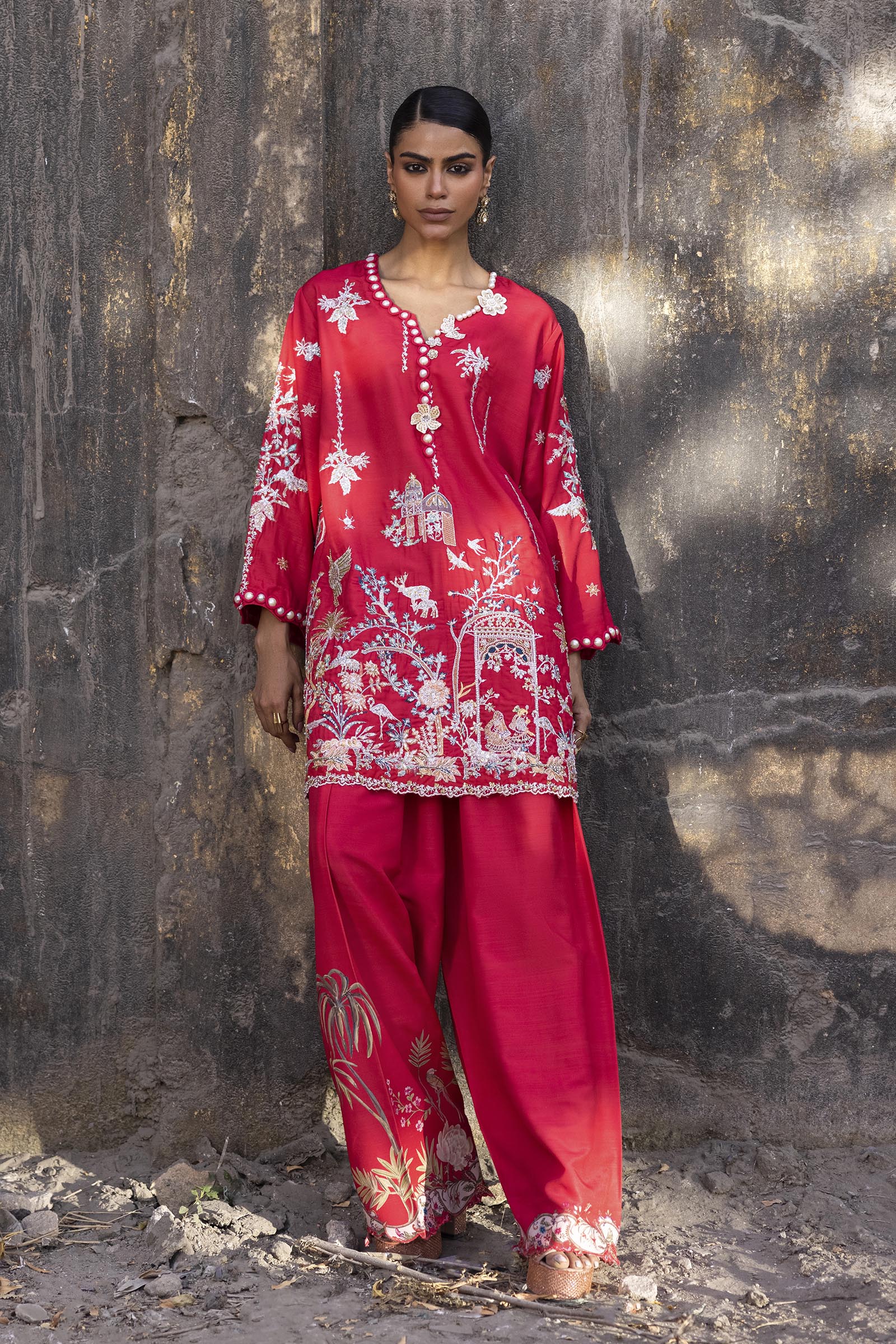 Stitched Embroidered Raw Silk Shirt+ Shalwar