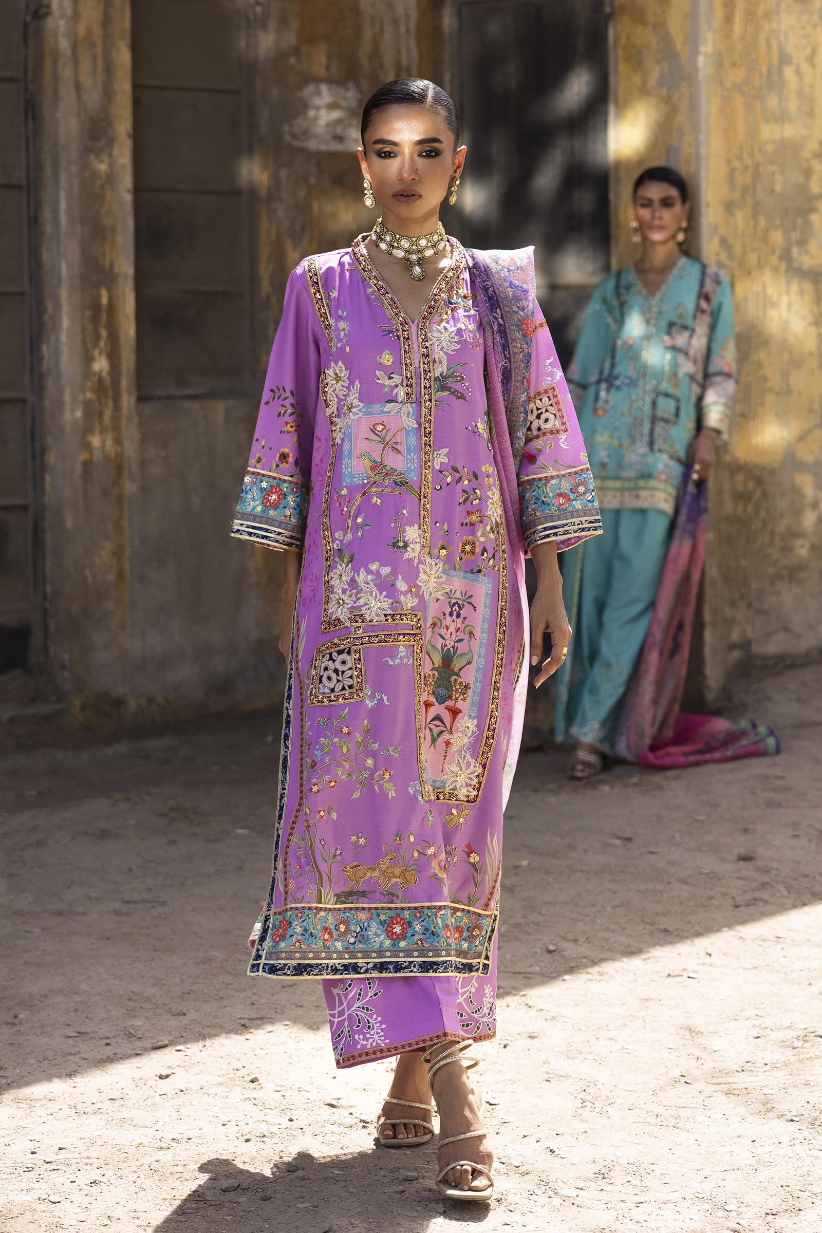 Stitched Embroidered Raw Silk Suit
