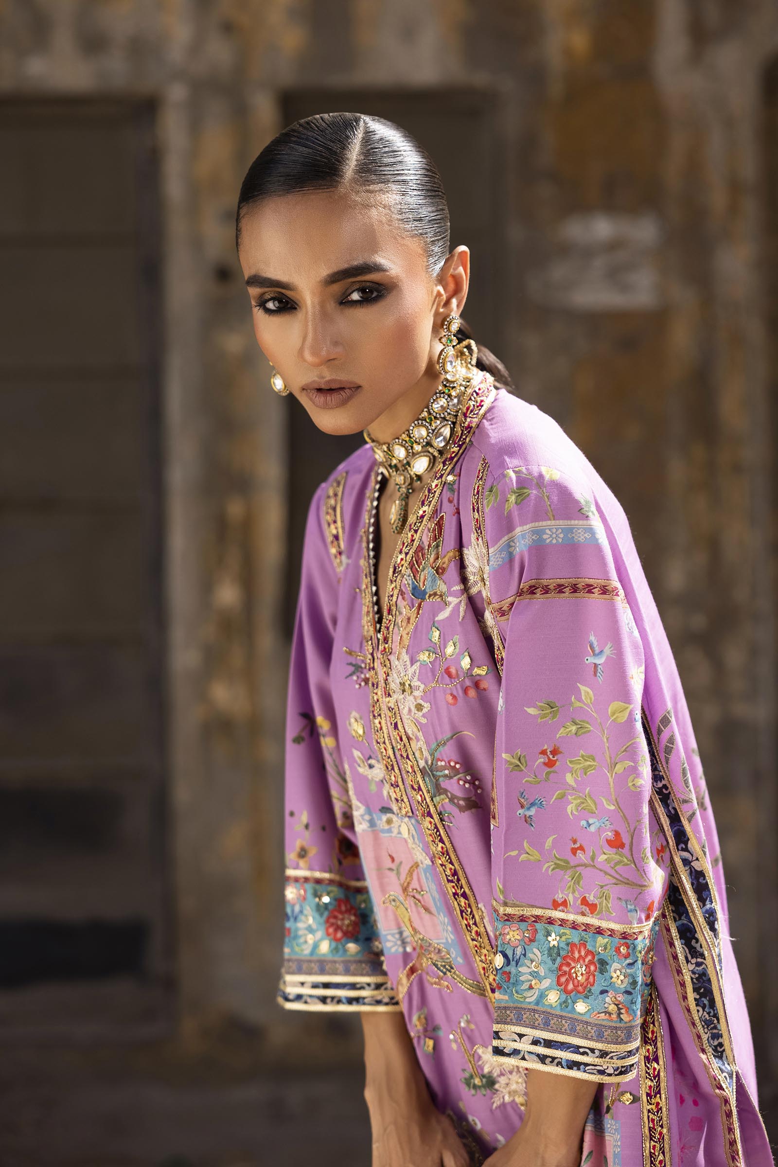 Stitched Embroidered Raw Silk Suit