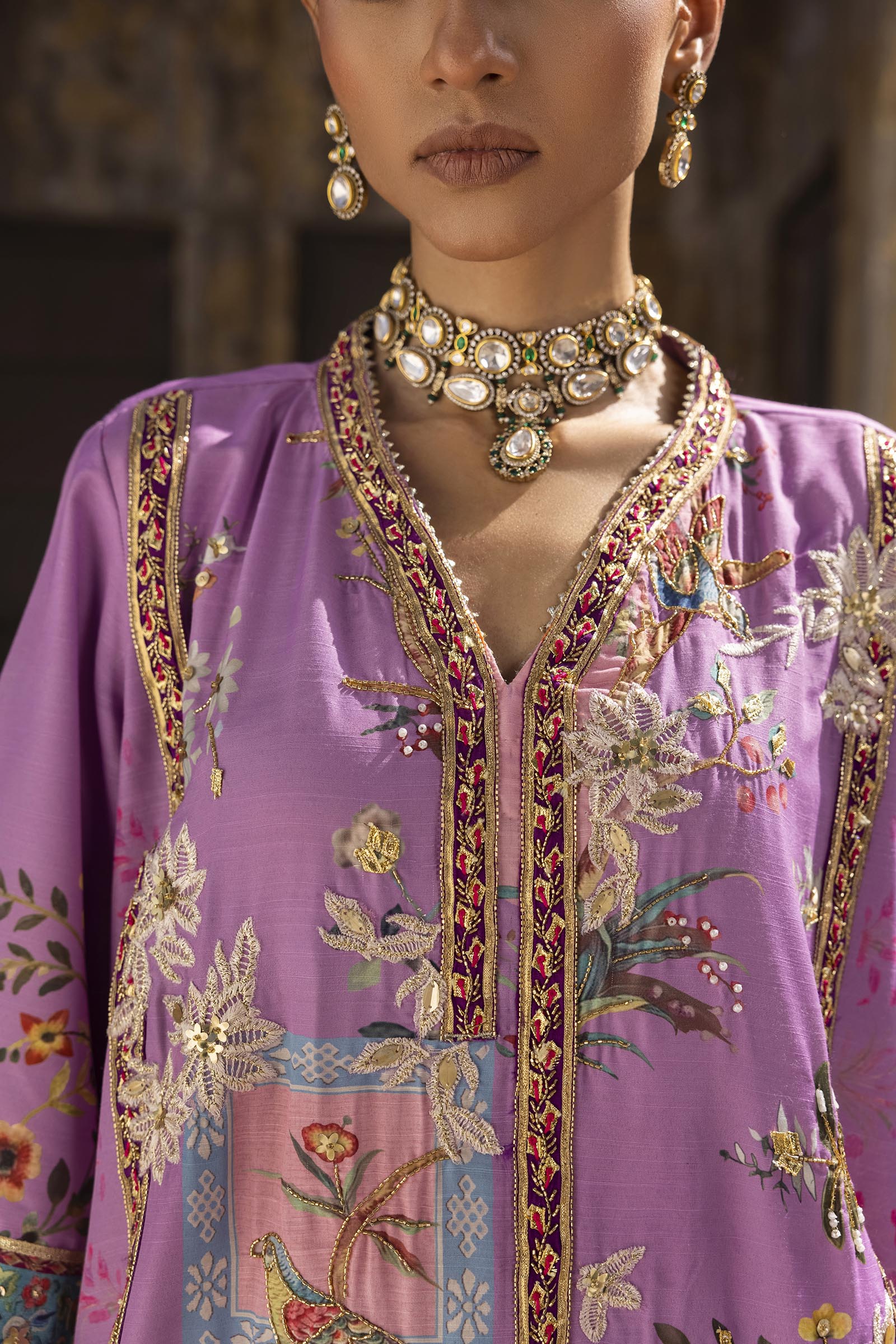 Stitched Embroidered Raw Silk Suit