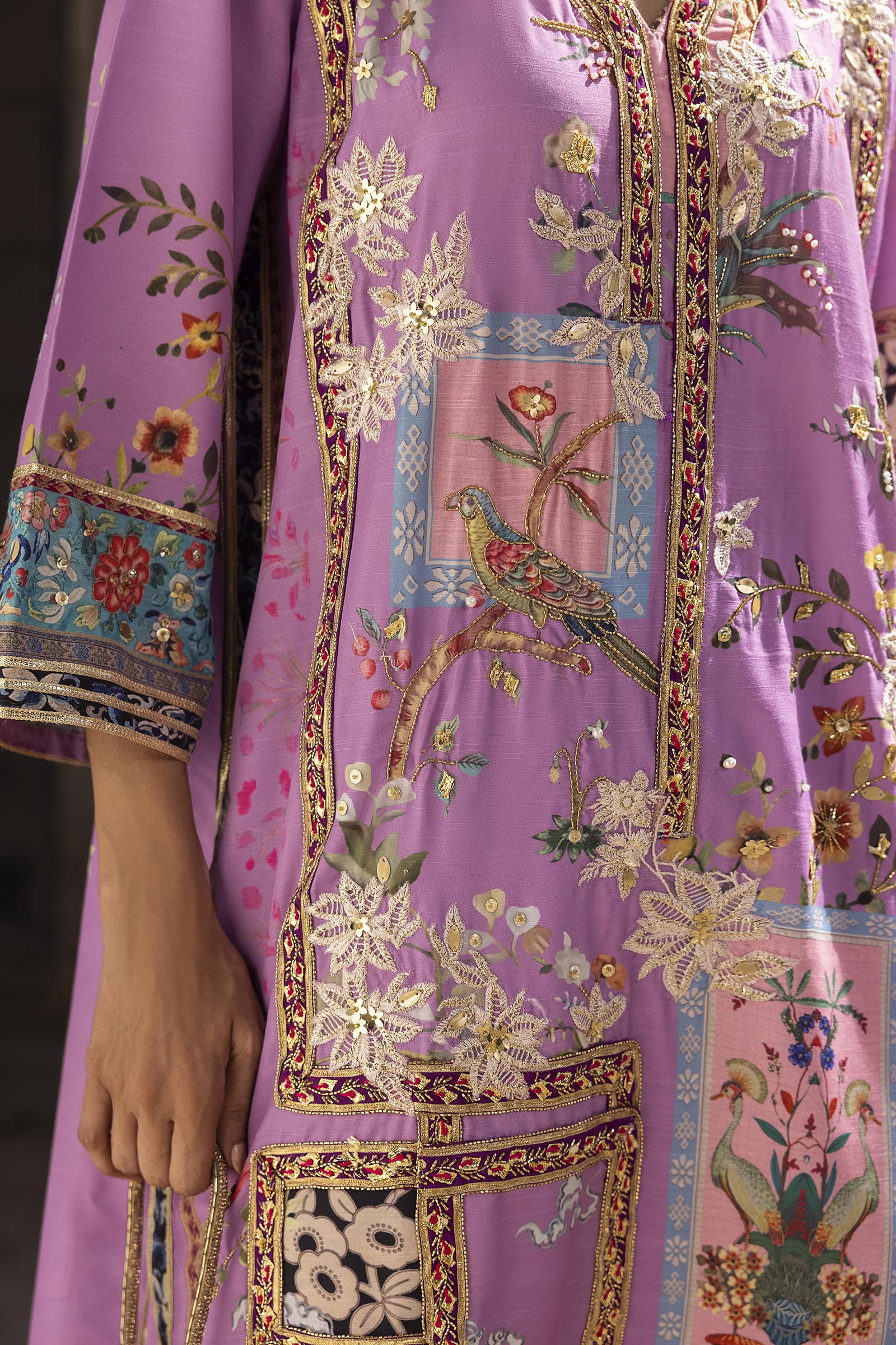 Stitched Embroidered Raw Silk Suit