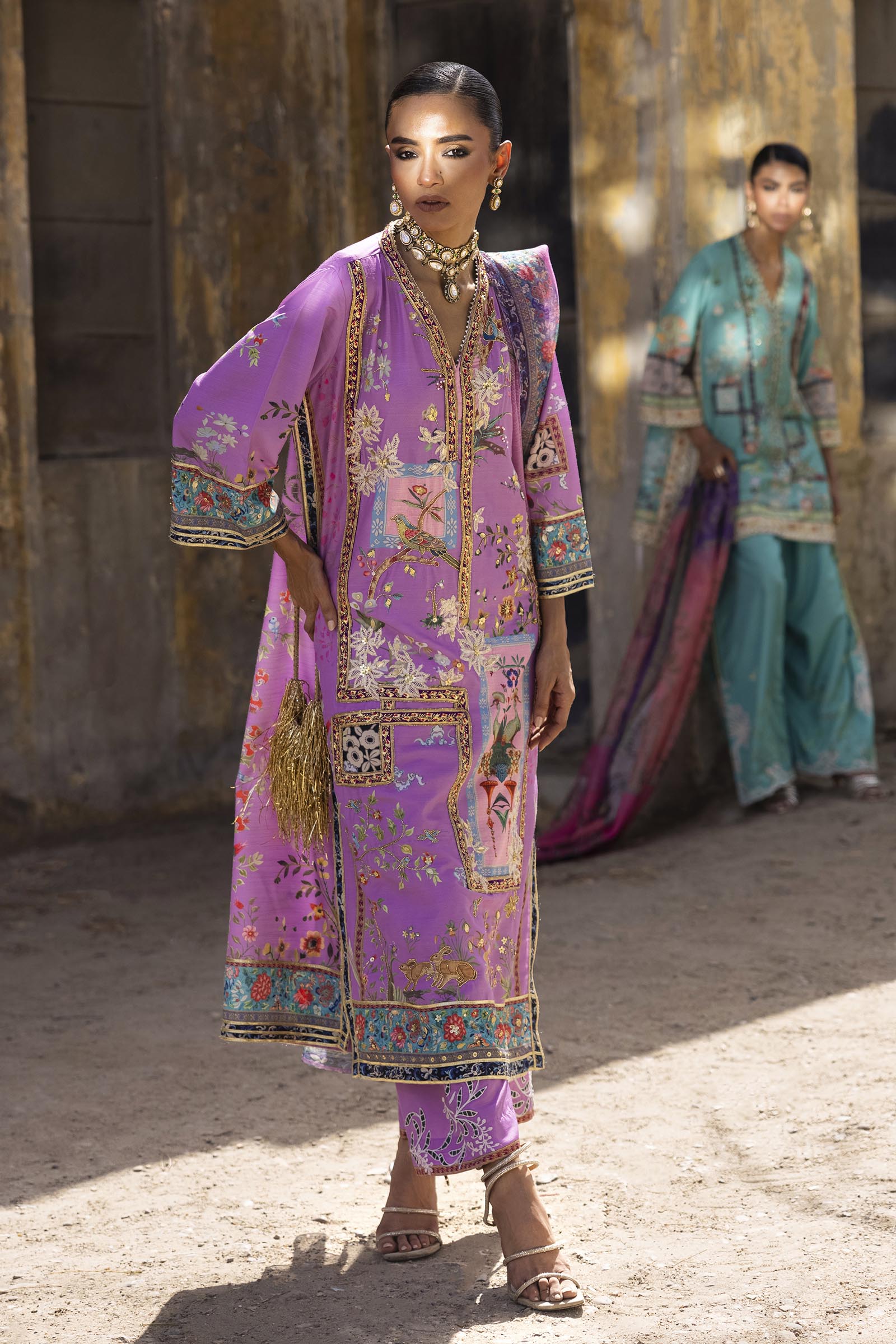 Stitched Embroidered Raw Silk Suit