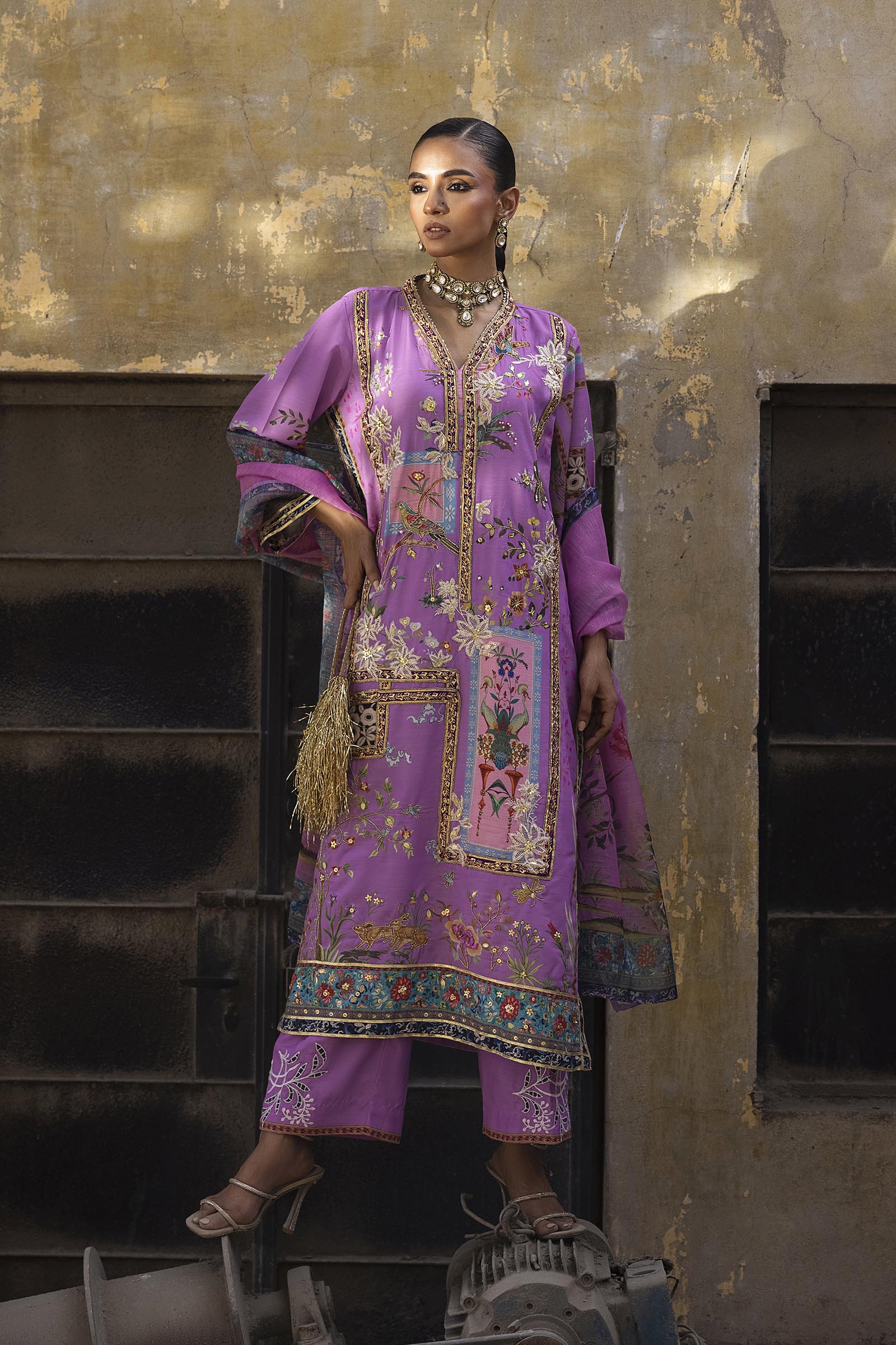 Stitched Embroidered Raw Silk Suit