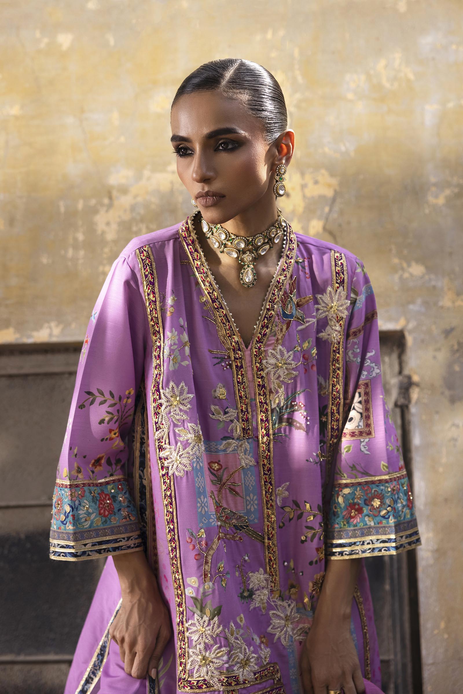 Stitched Embroidered Raw Silk Suit