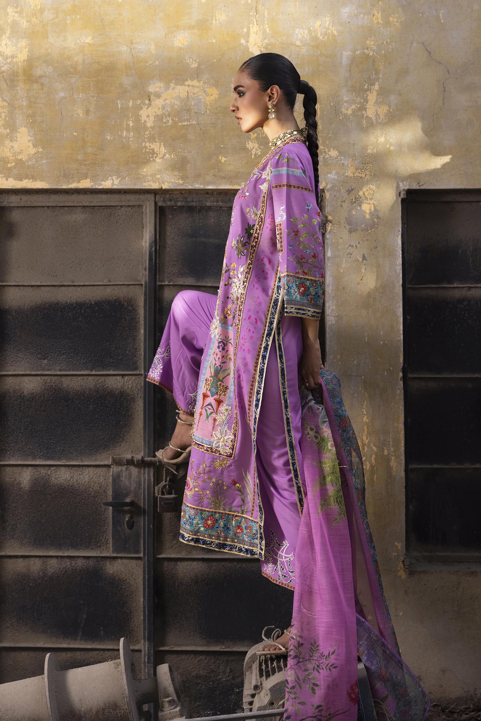Stitched Embroidered Raw Silk Suit