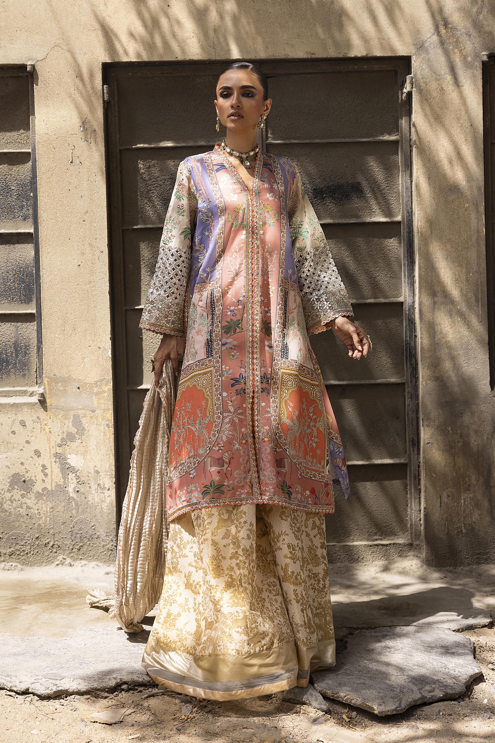 Stitched Embroidered Raw Silk Suit