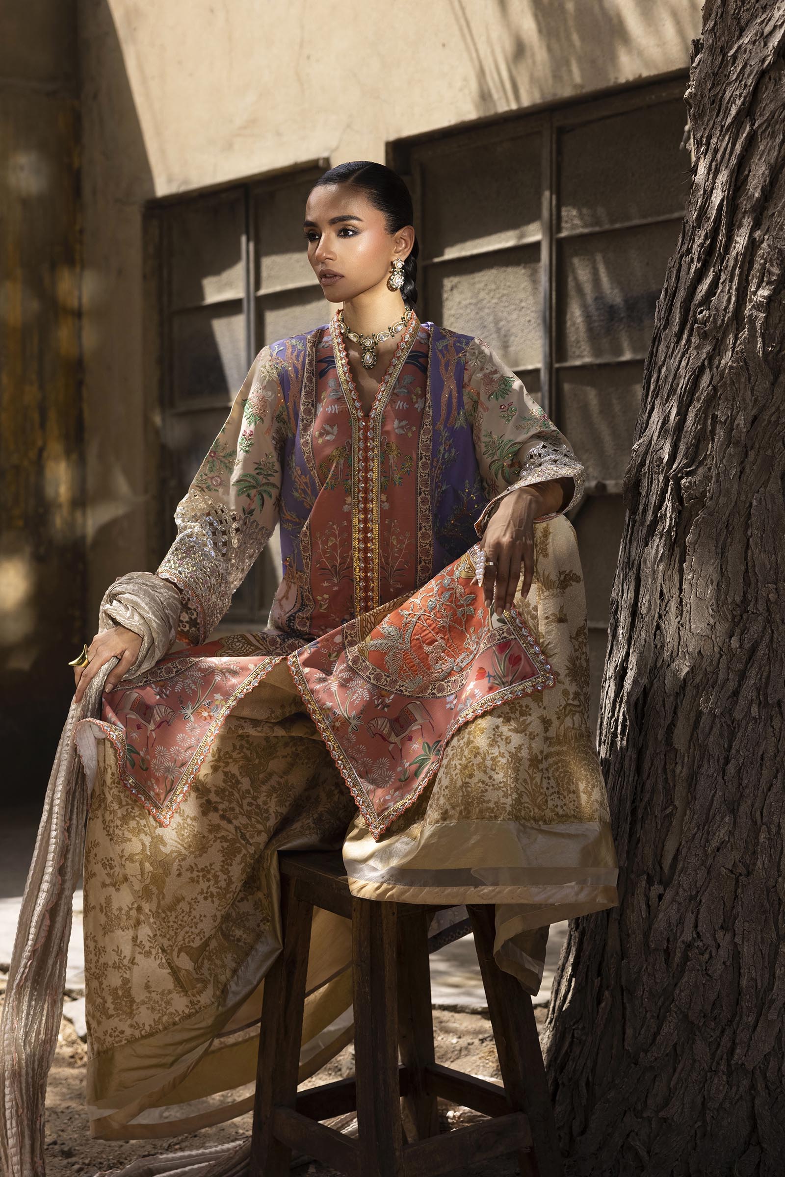 Stitched Embroidered Raw Silk Suit