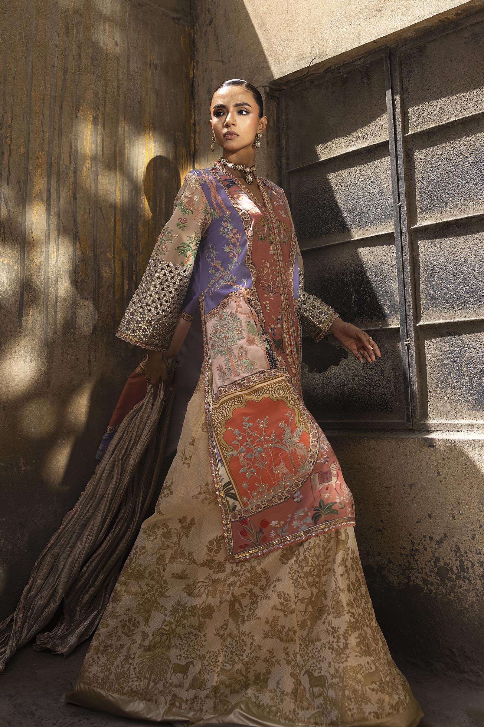 Stitched Embroidered Raw Silk Suit