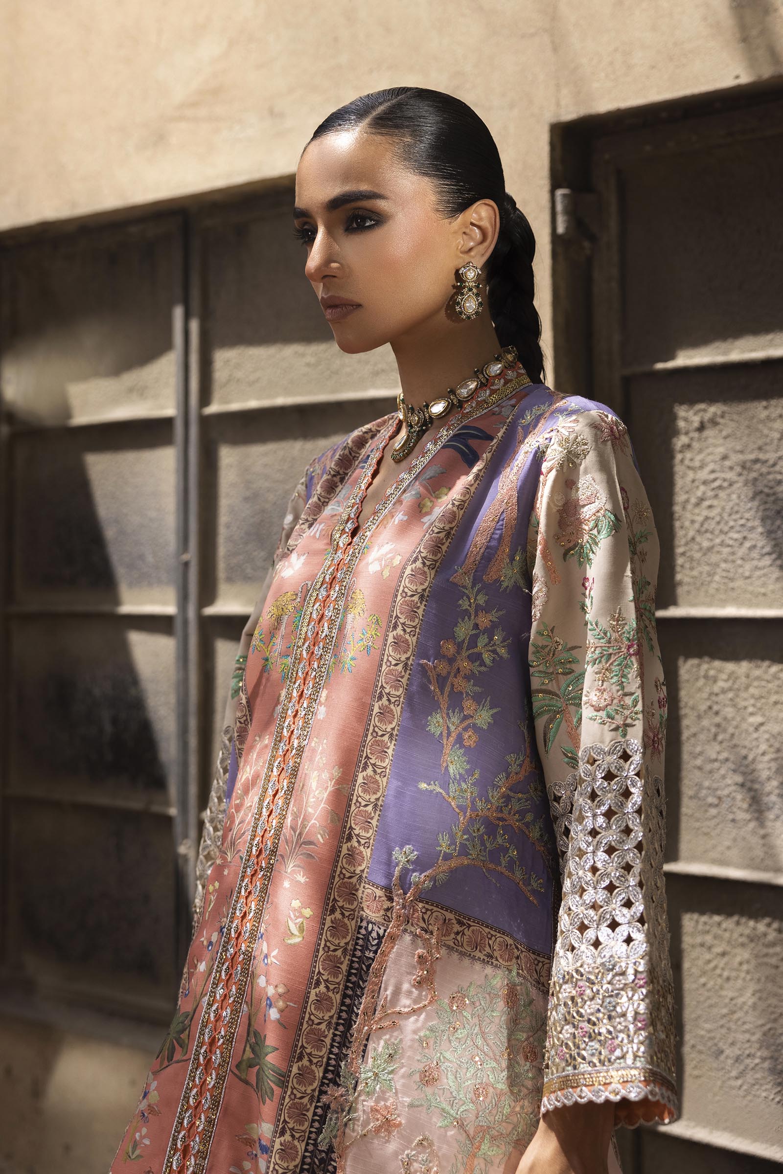 Stitched Embroidered Raw Silk Suit