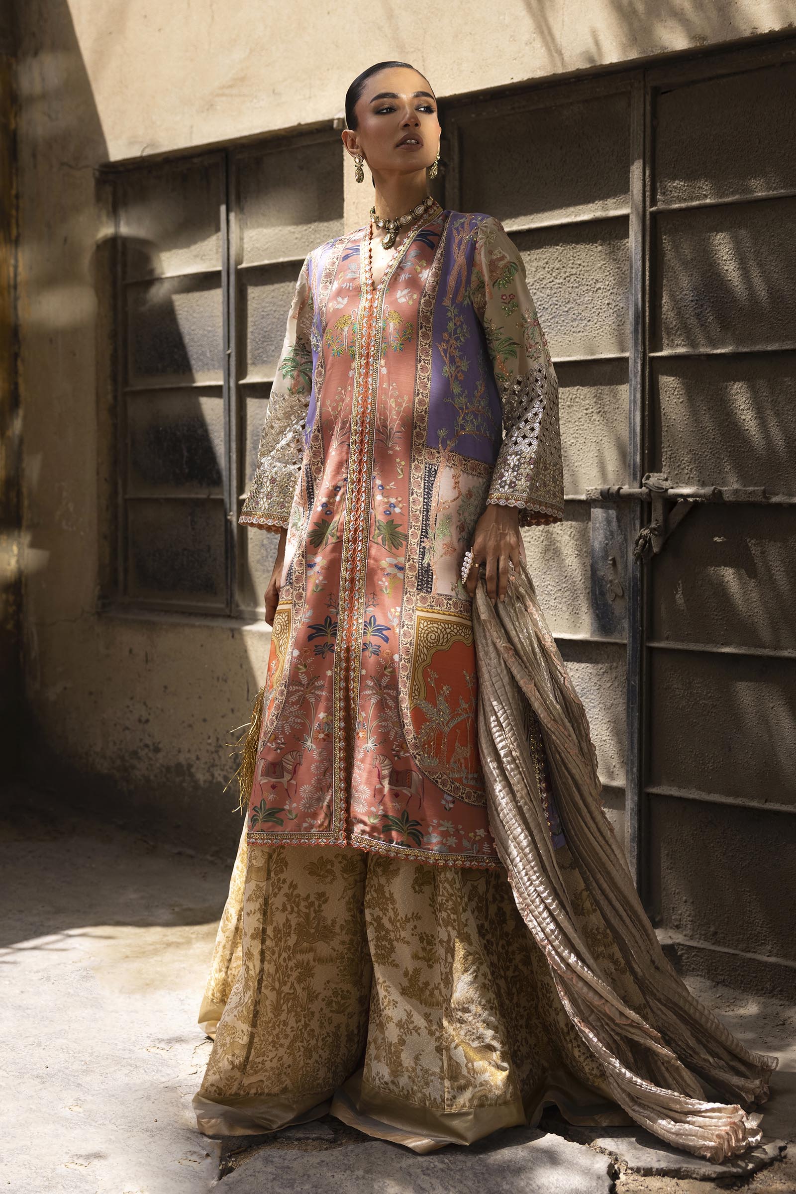 Stitched Embroidered Raw Silk Suit