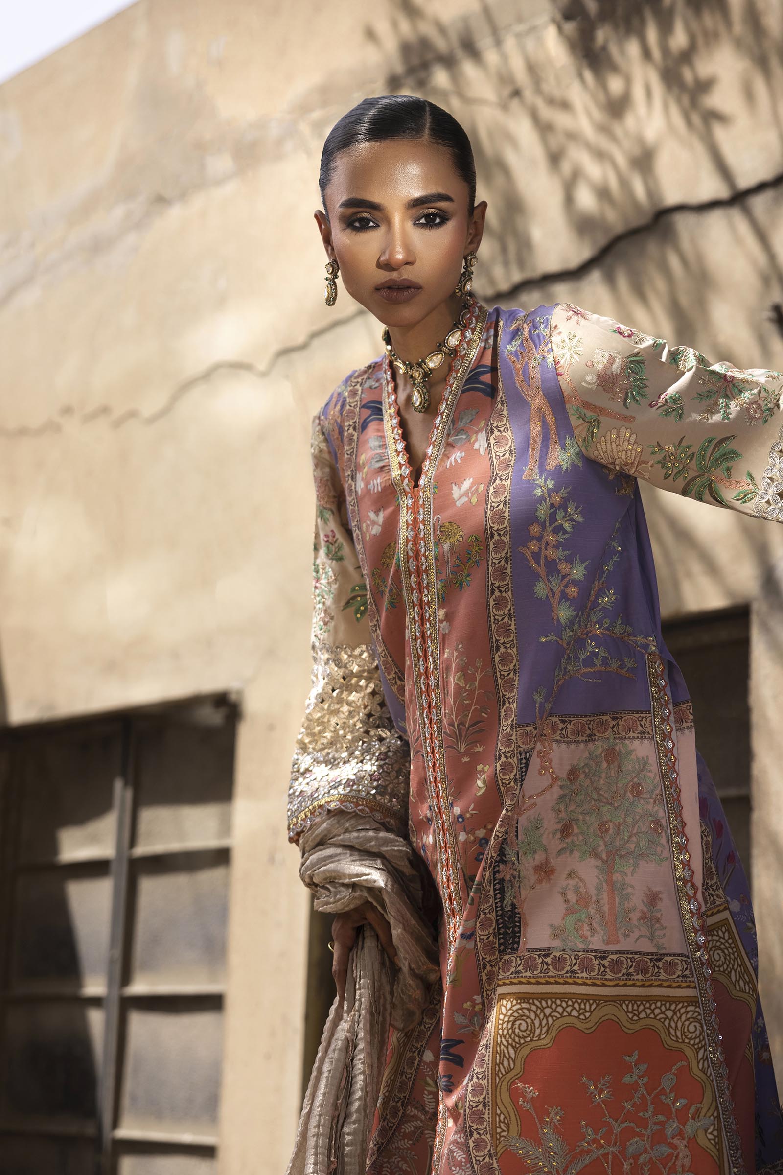 Stitched Embroidered Raw Silk Suit
