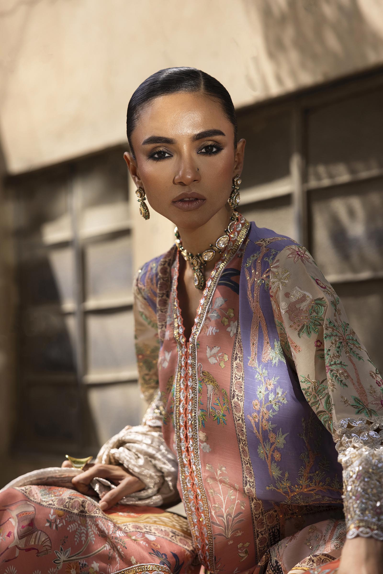 Stitched Embroidered Raw Silk Suit