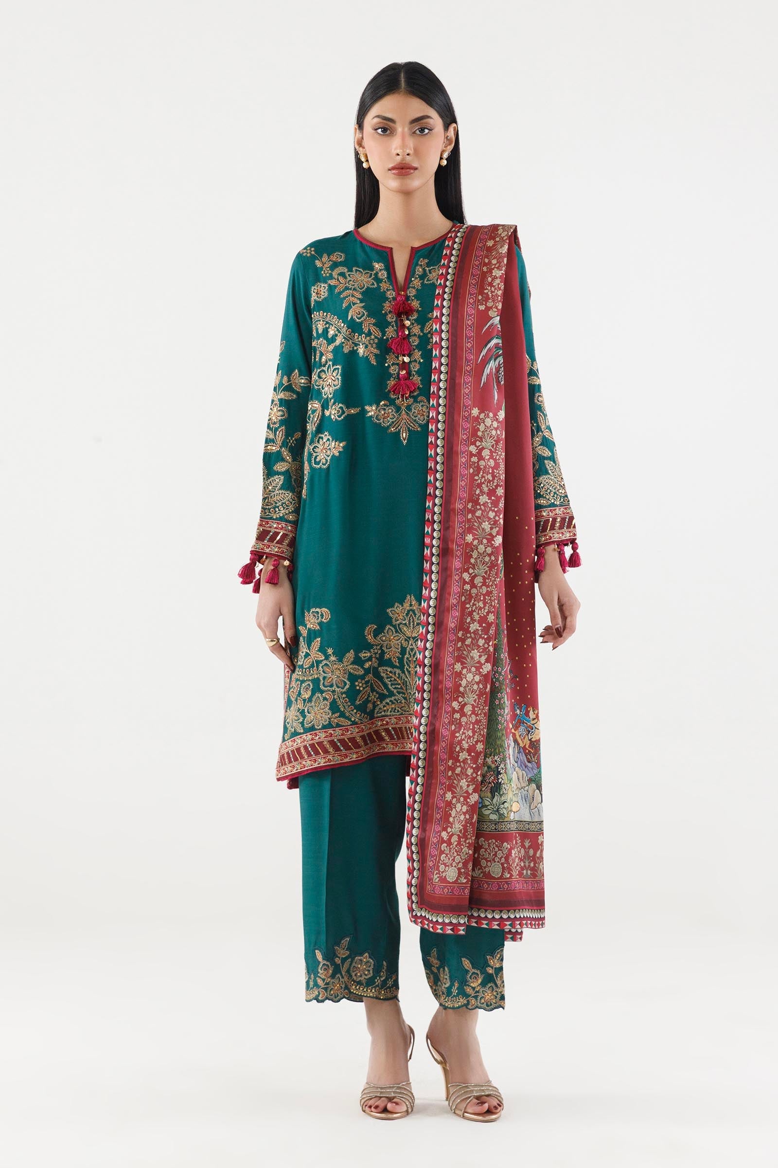 Stitched Embroidered Raw Silk Suit