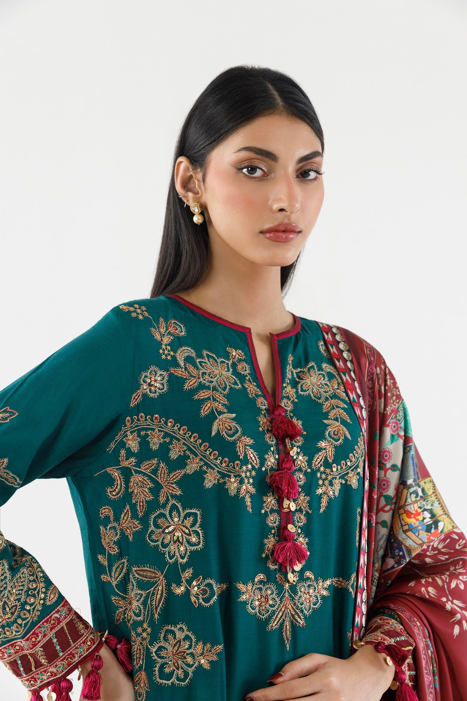 Stitched Embroidered Raw Silk Suit