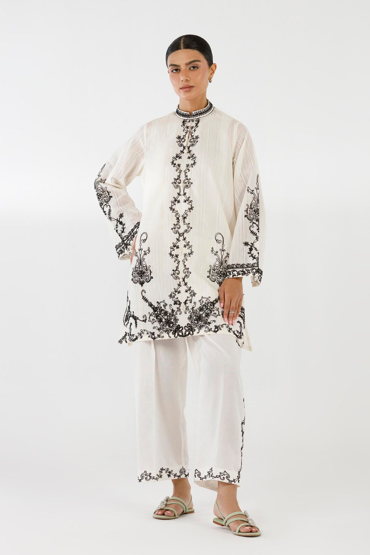 Stitched Embroidered Stripe Zuri Shirt+ Culotte
