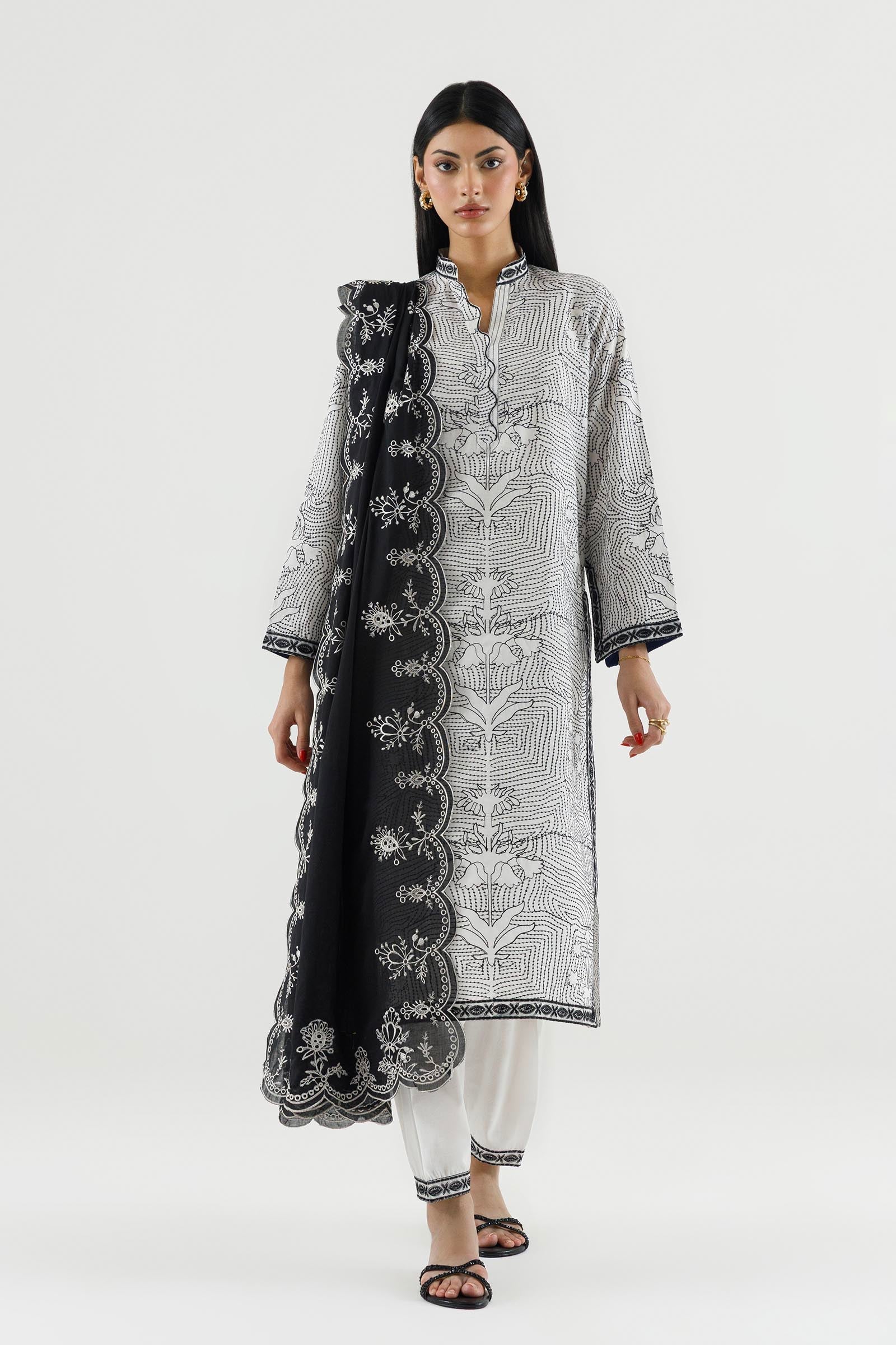 Stitched Embroidered Lawn Shirt+ Culotte
