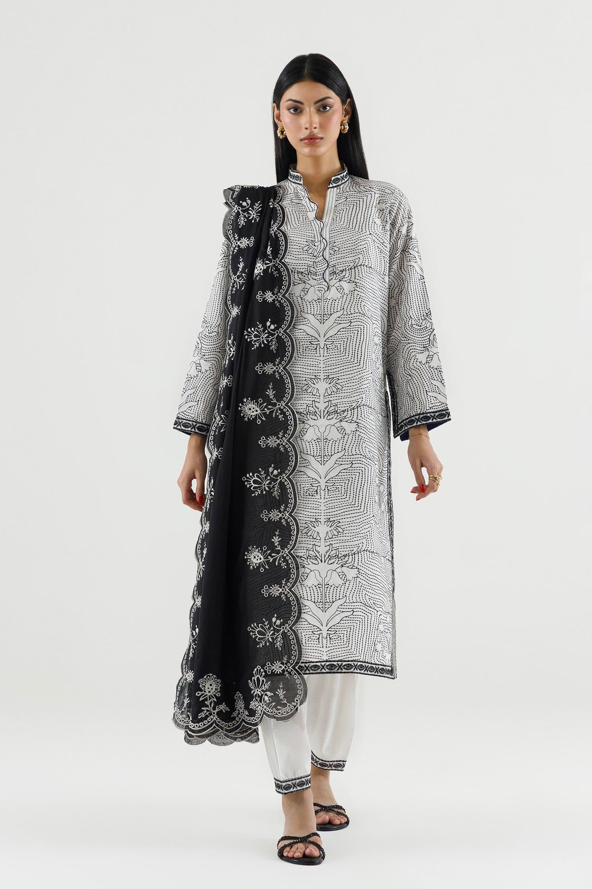 Stitched Embroidered Lawn Shirt+ Culotte