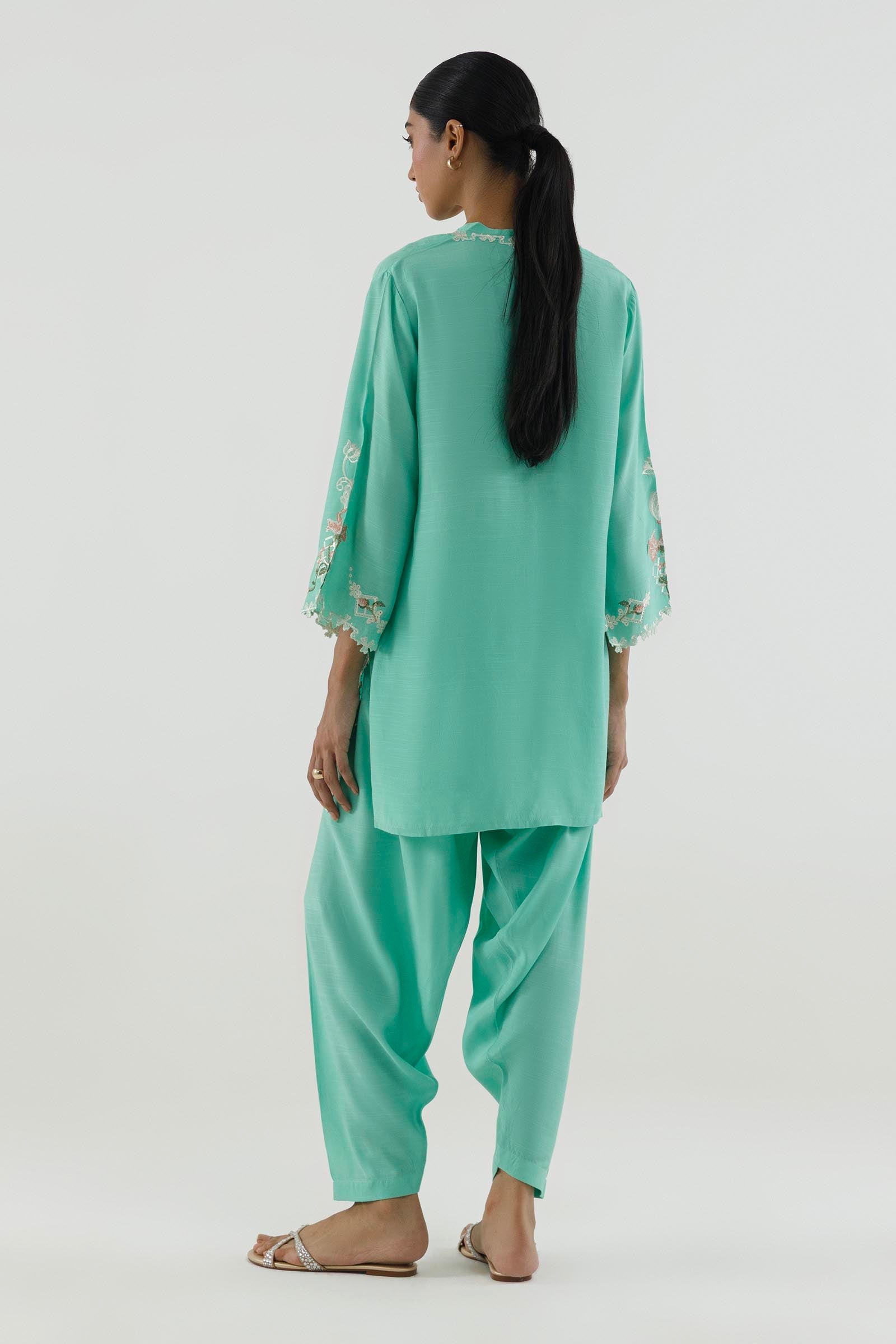 Stitched Emboidered Raw Silk Shirt+ Shalwar