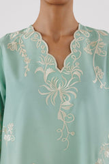 Stitched Embroidered Raw Silk Shirt+ Culotte