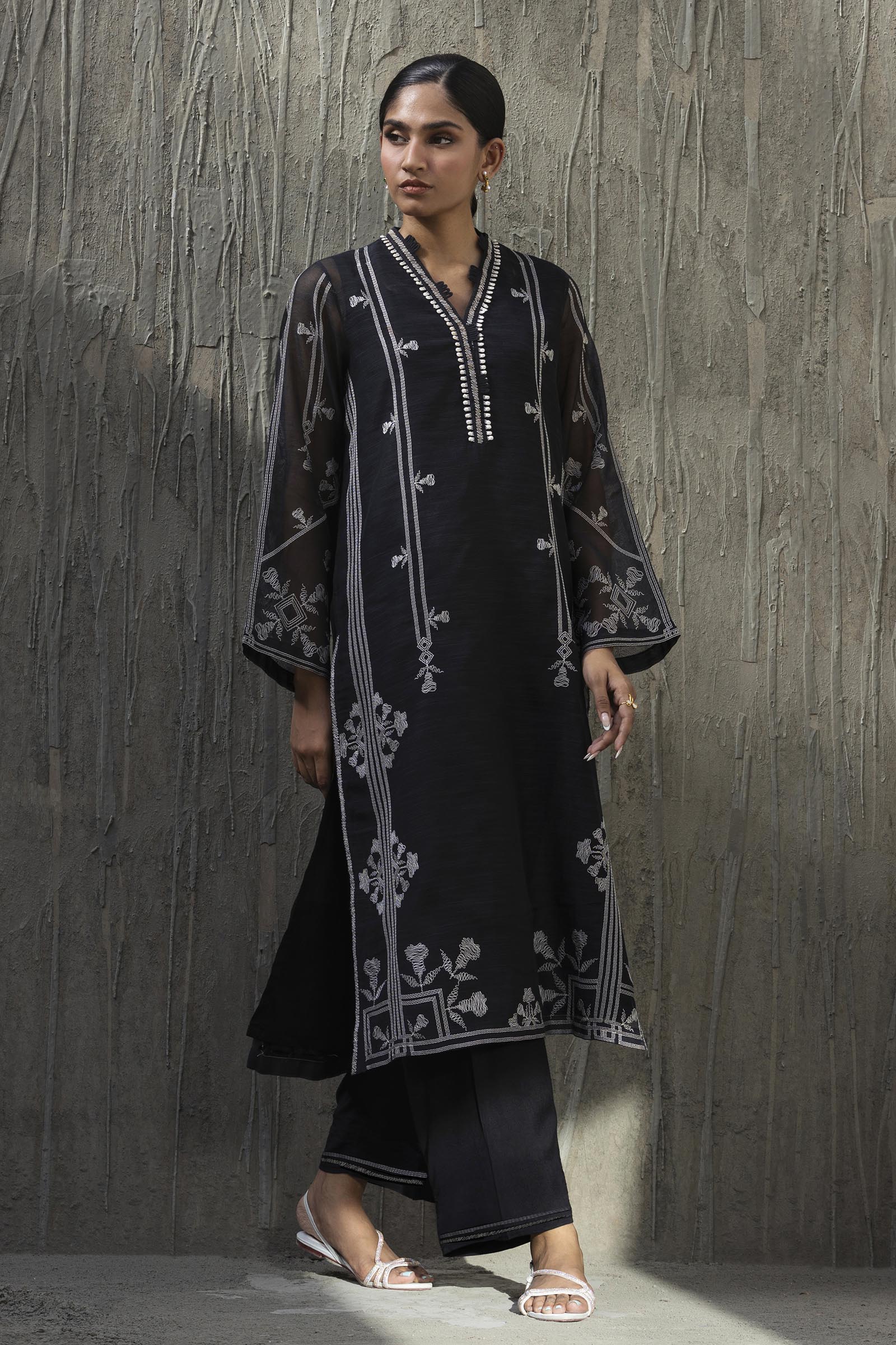 Stitched Embroidered Slub Shirt+ Culotte