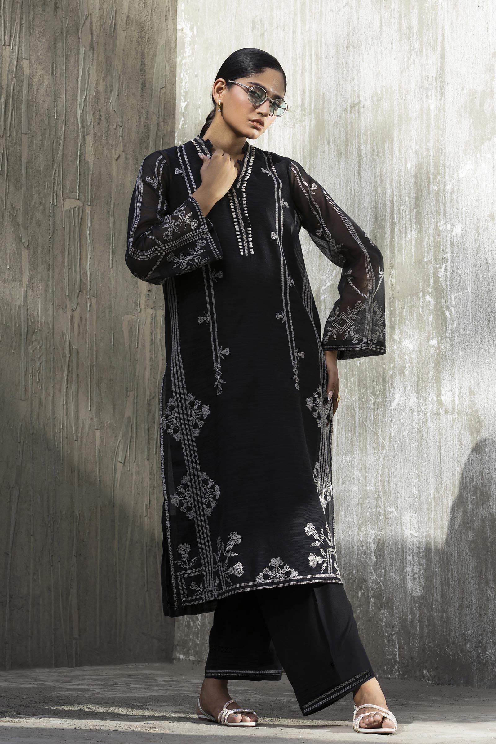 Stitched Embroidered Slub Shirt+ Culotte