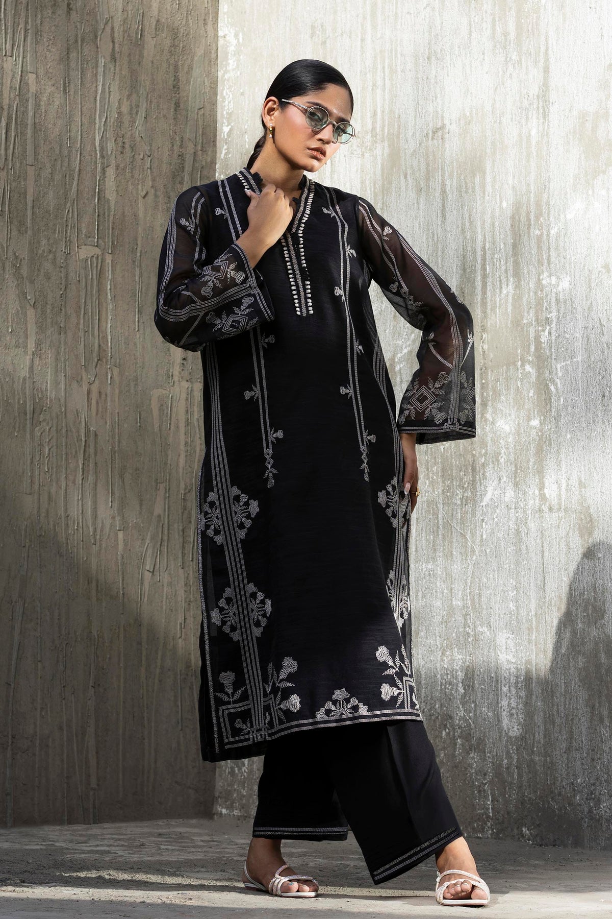 Stitched Embroidered Slub Shirt+ Culotte