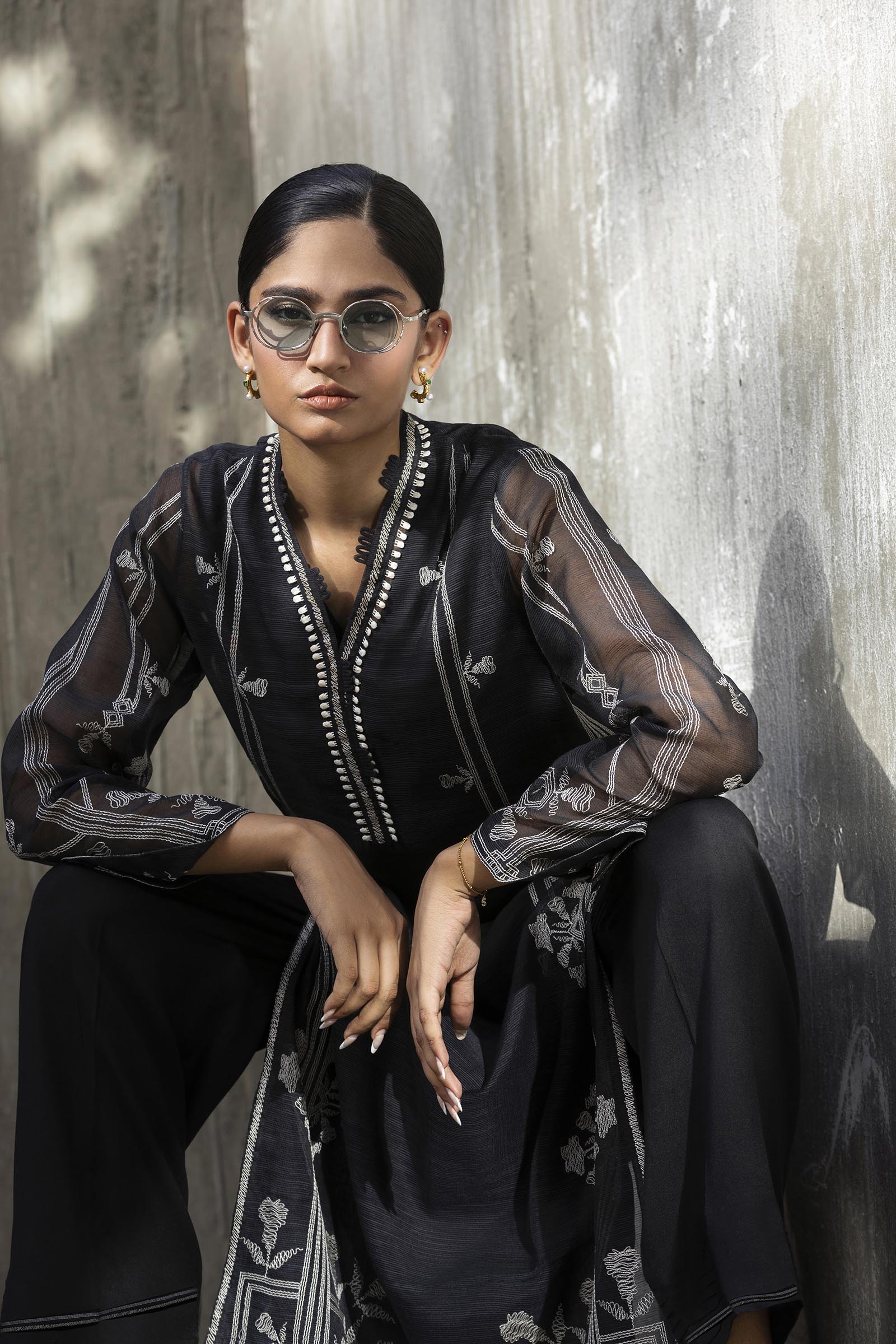 Stitched Embroidered Slub Shirt+ Culotte