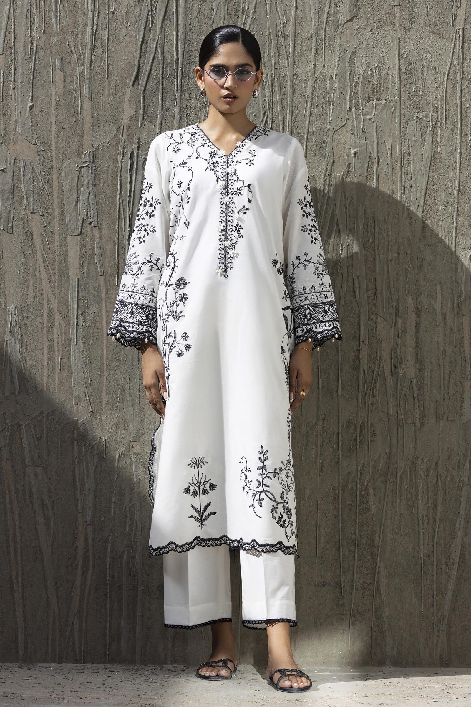 Stitched Embroidered Khaadi Silk Shirt+ Culotte