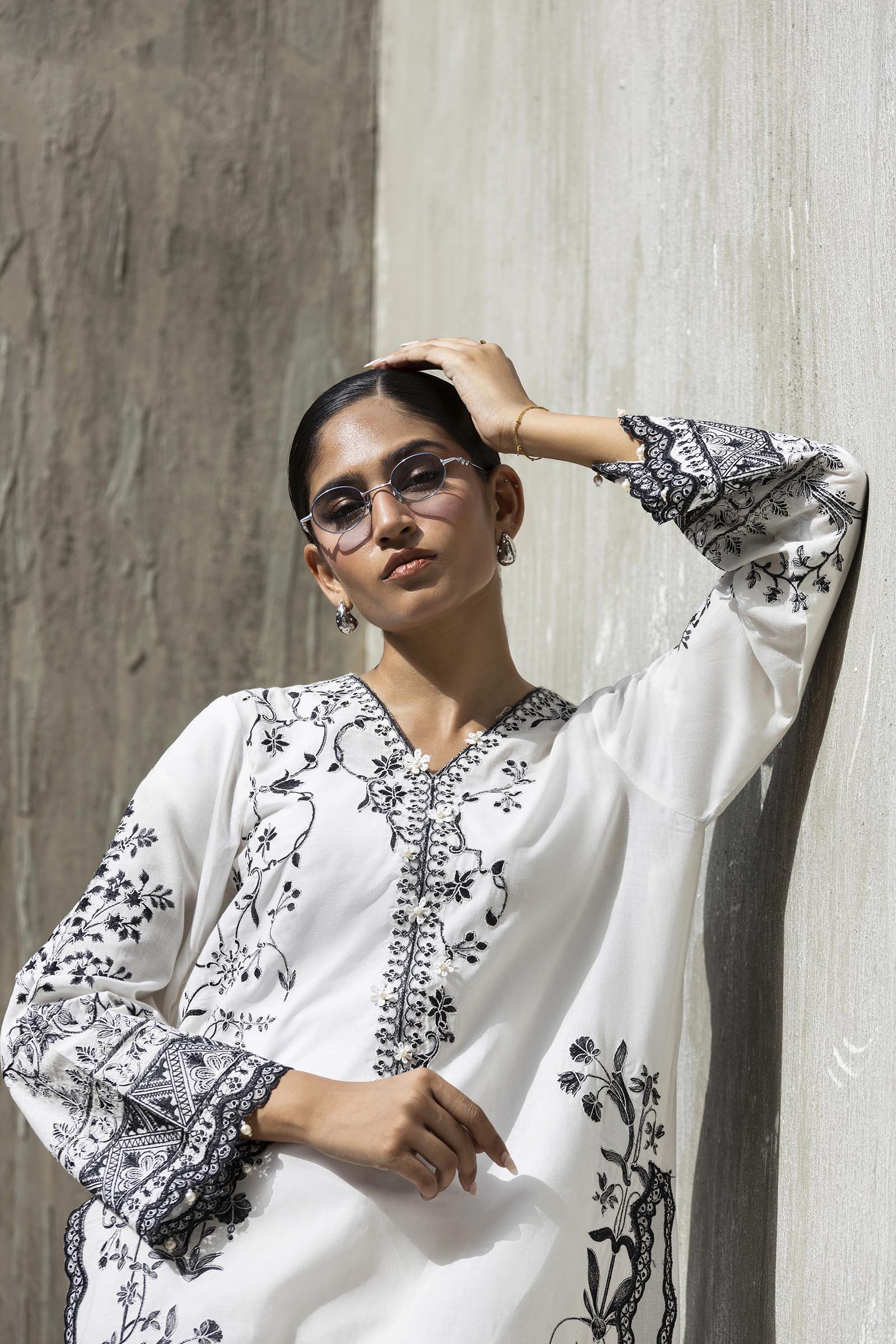 Stitched Embroidered Khaadi Silk Shirt+ Culotte