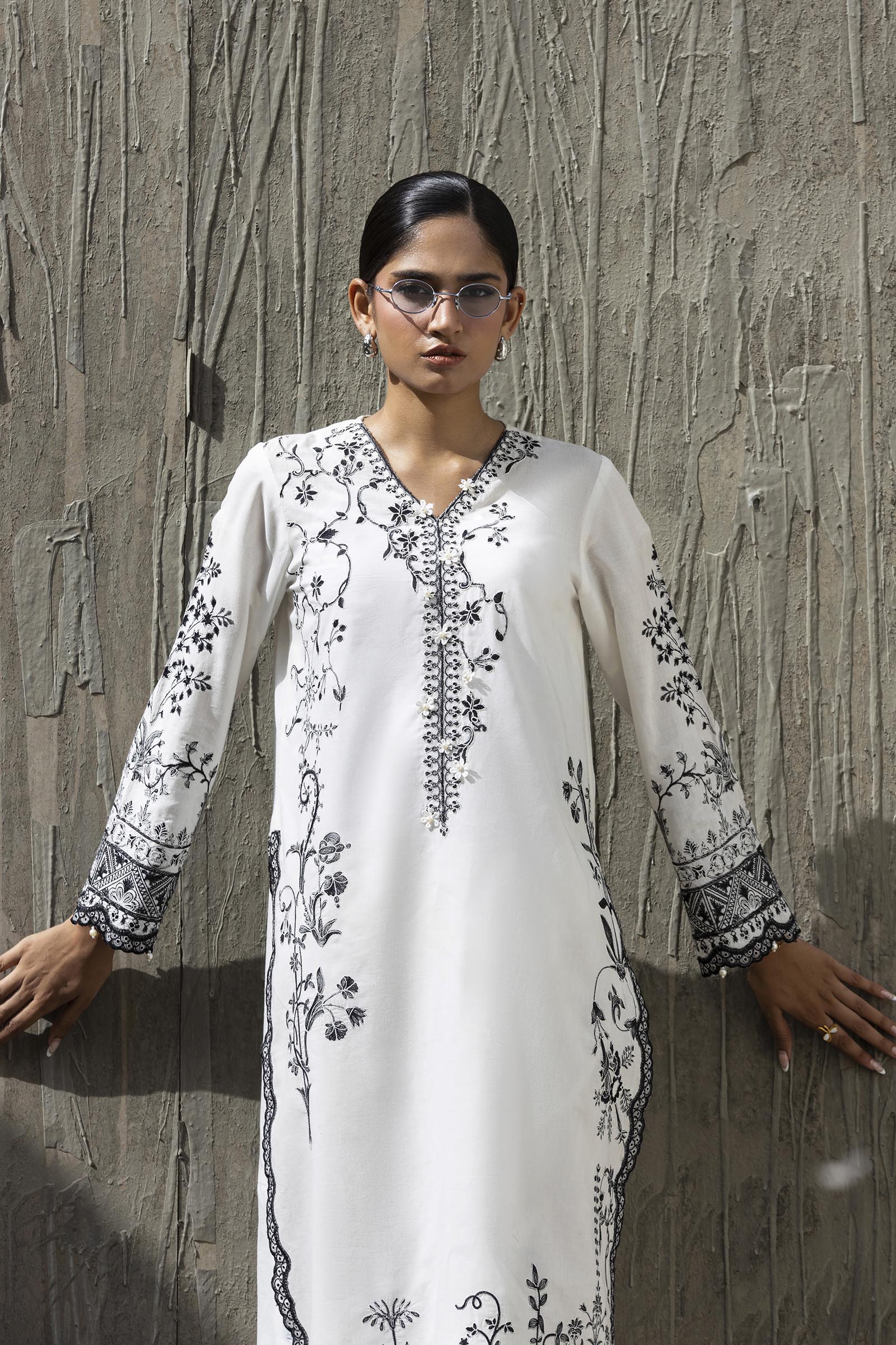 Stitched Embroidered Khaadi Silk Shirt+ Culotte