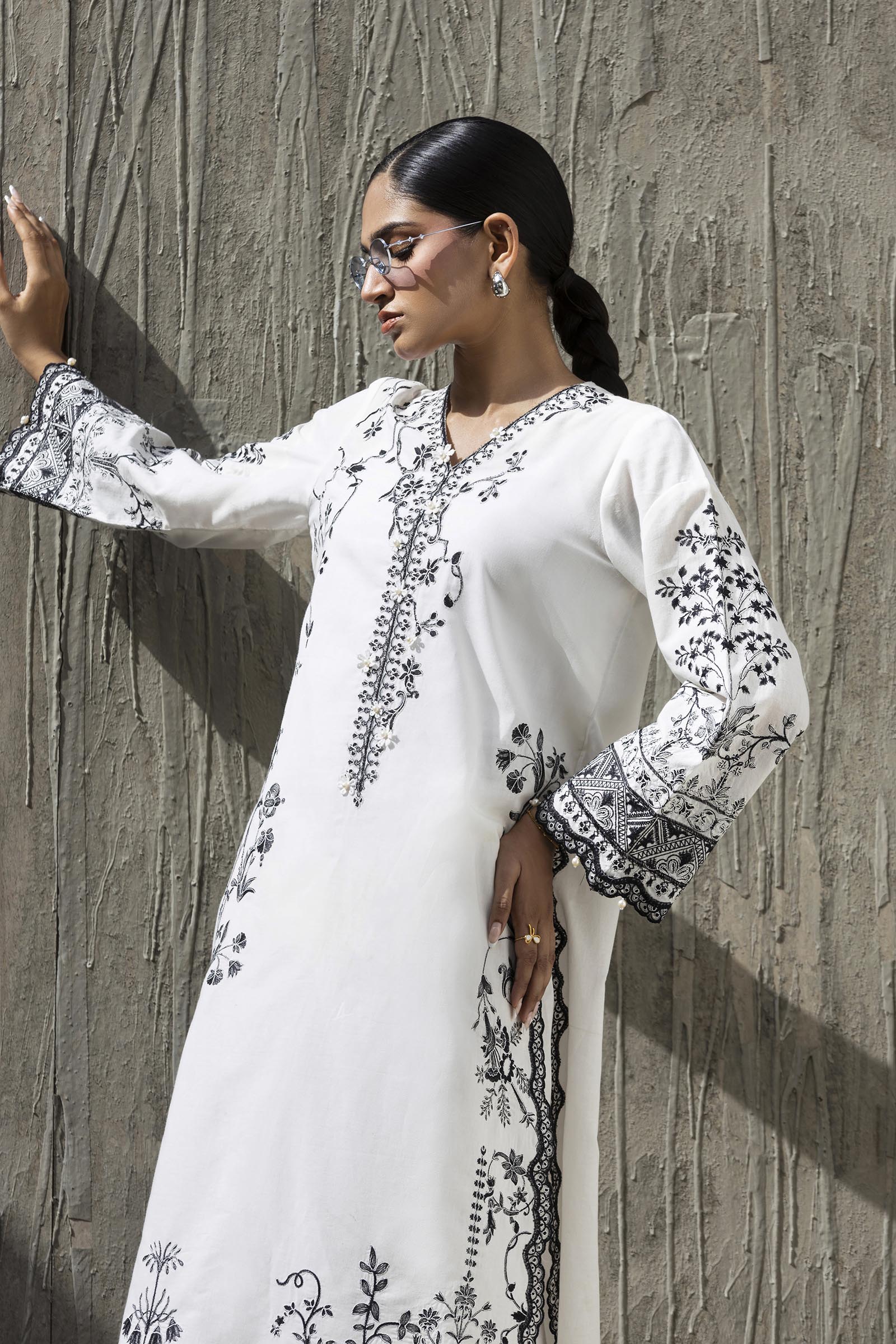Stitched Embroidered Khaadi Silk Shirt+ Culotte
