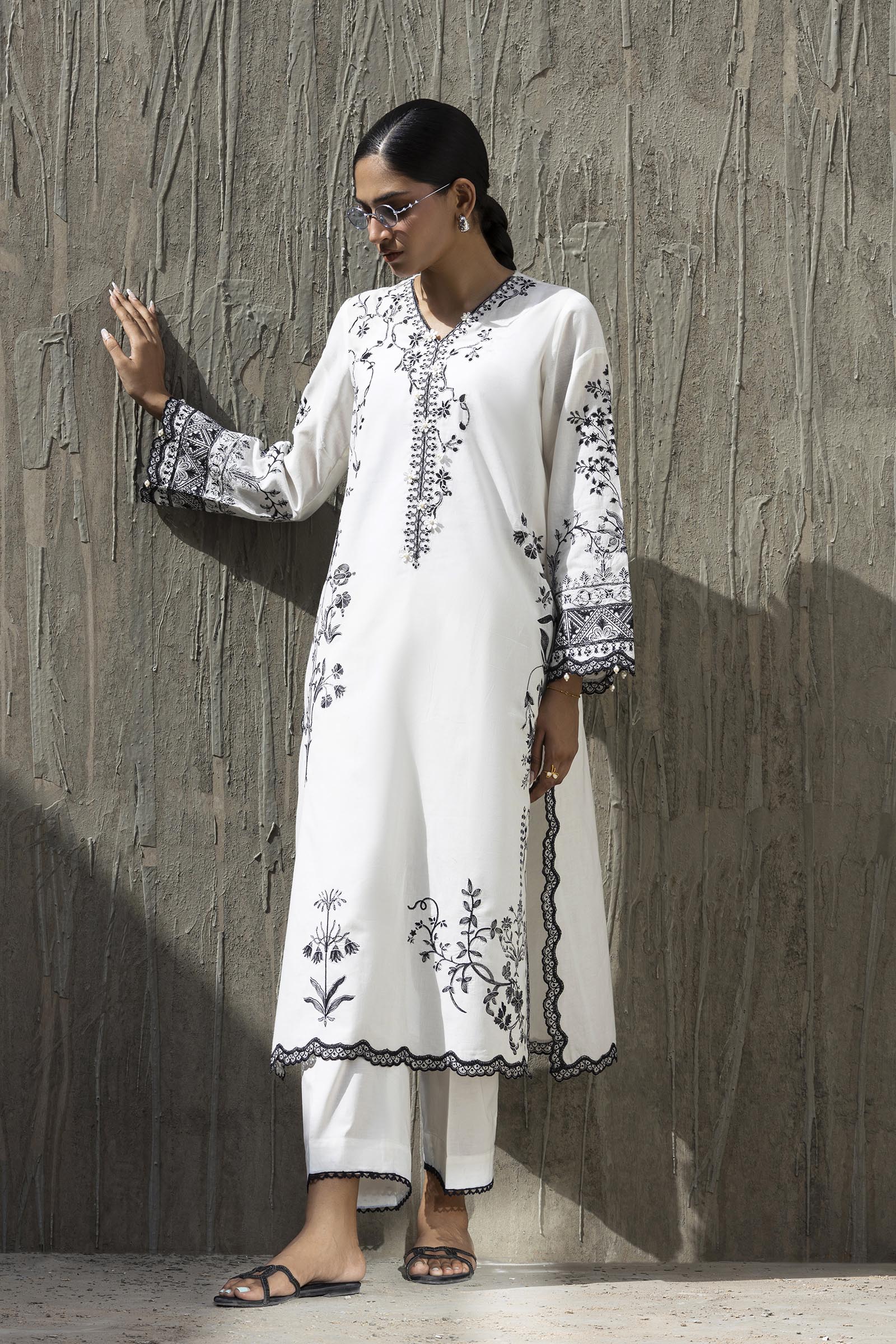 Stitched Embroidered Khaadi Silk Shirt+ Culotte
