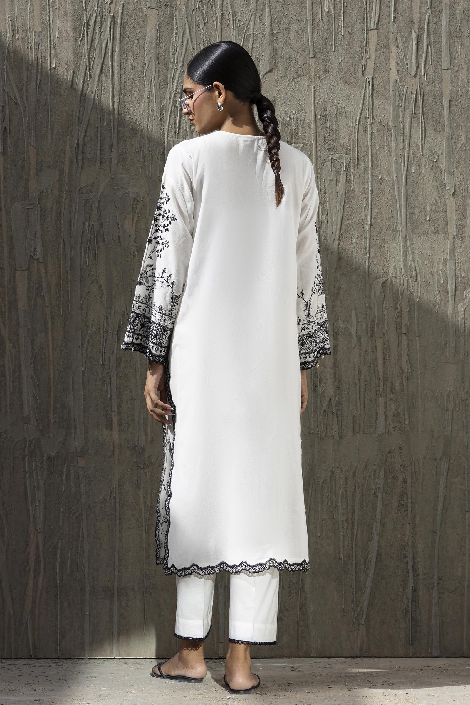 Stitched Embroidered Khaadi Silk Shirt+ Culotte