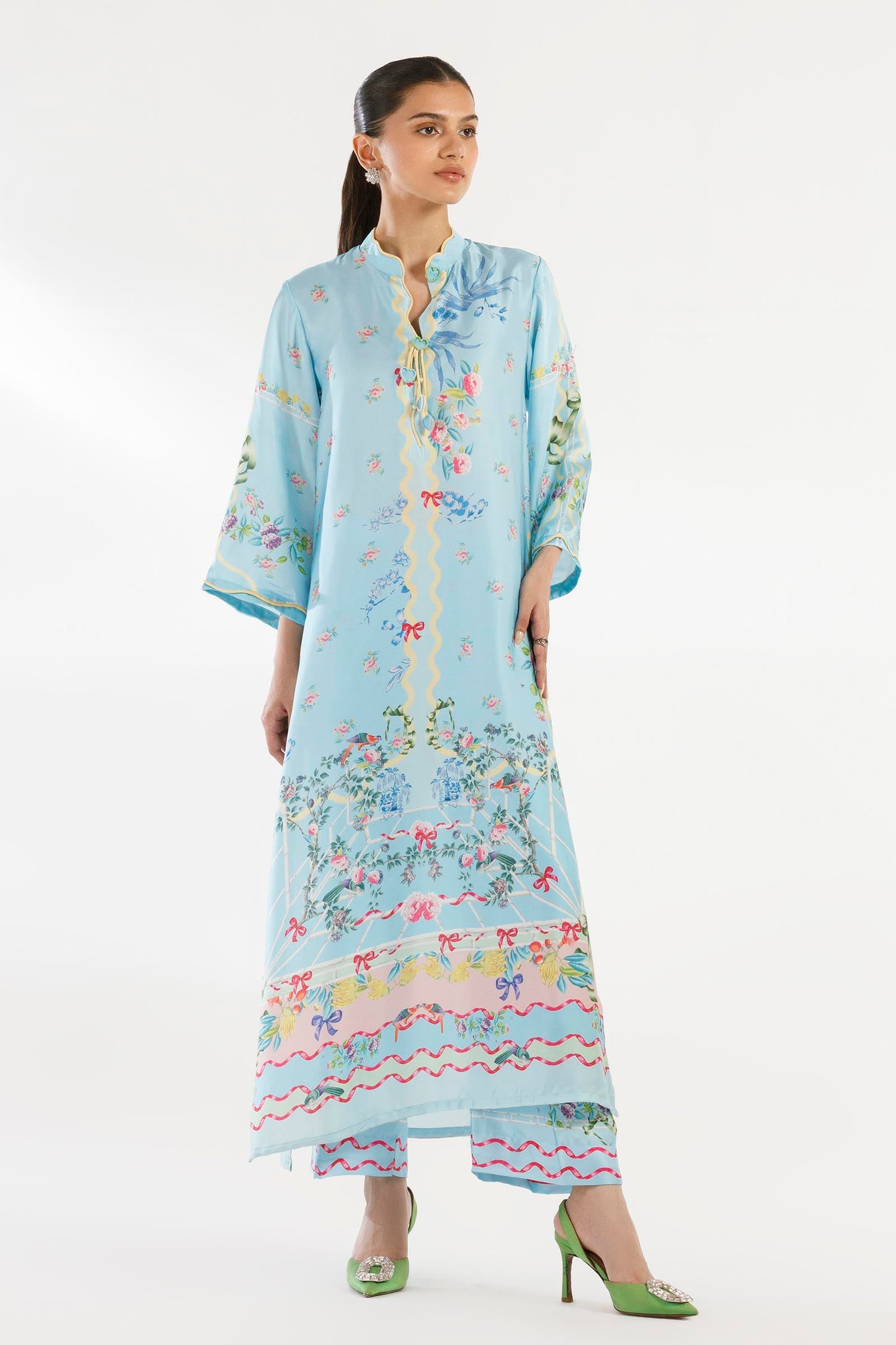 Stitched Printed Satin Shirt + Culotte