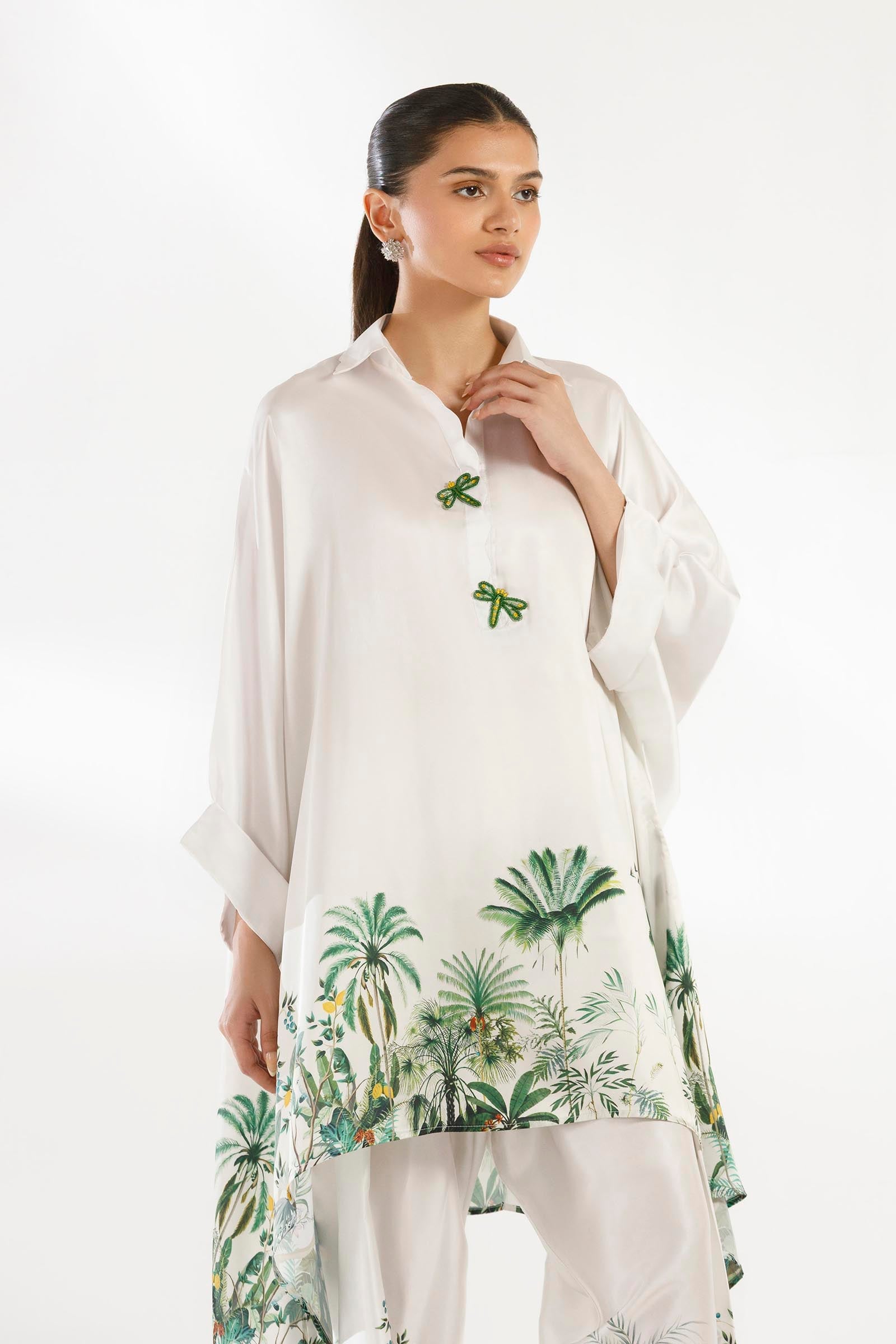 Stitched Printed Satin Shirt + Shalwar