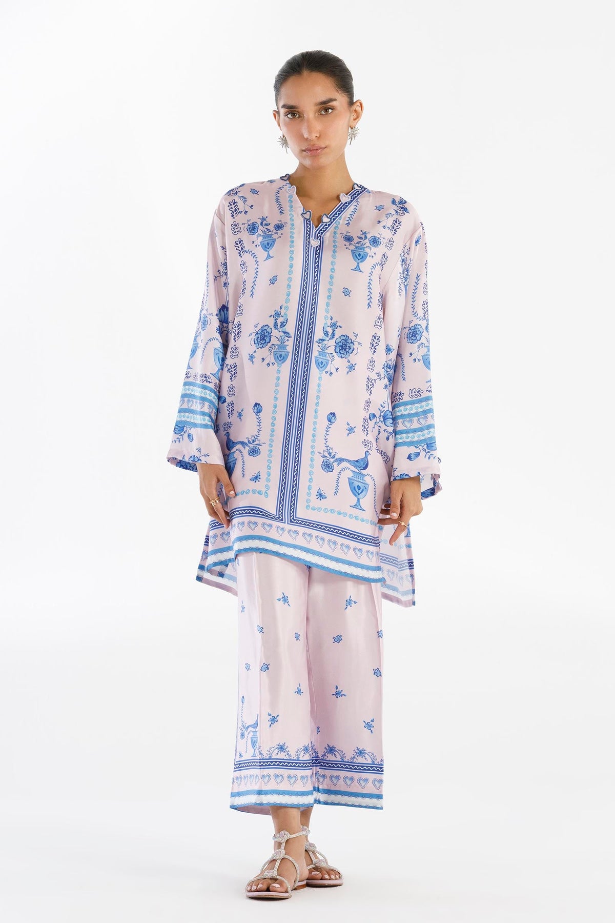 Stitched Printed Satin Shirt + Culotte