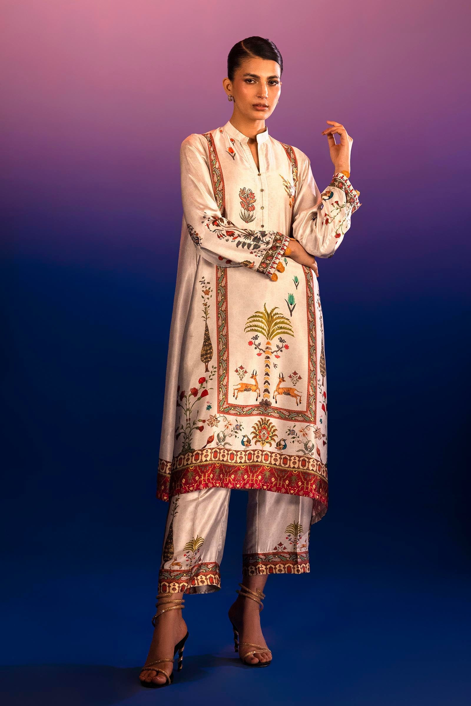 Stitched Printed Satin Shirt + Culotte