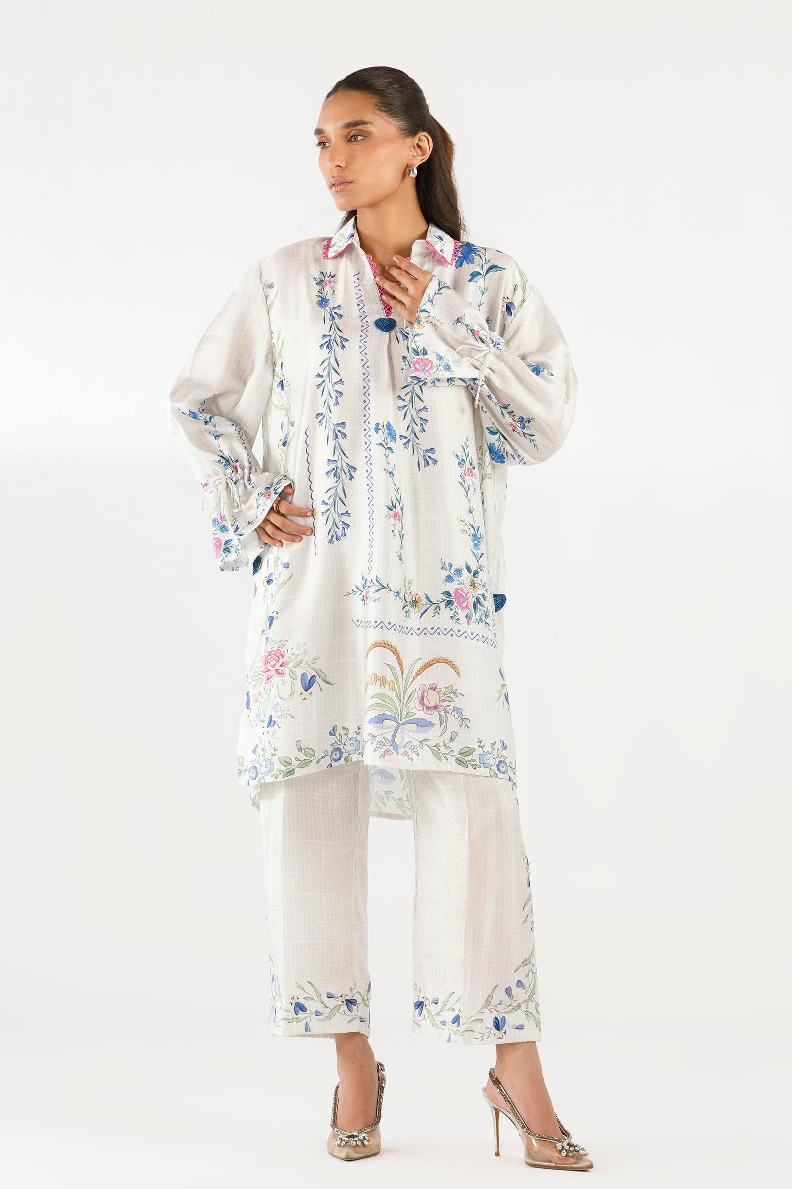 Stitched Printed Satin Shirt + Culotte