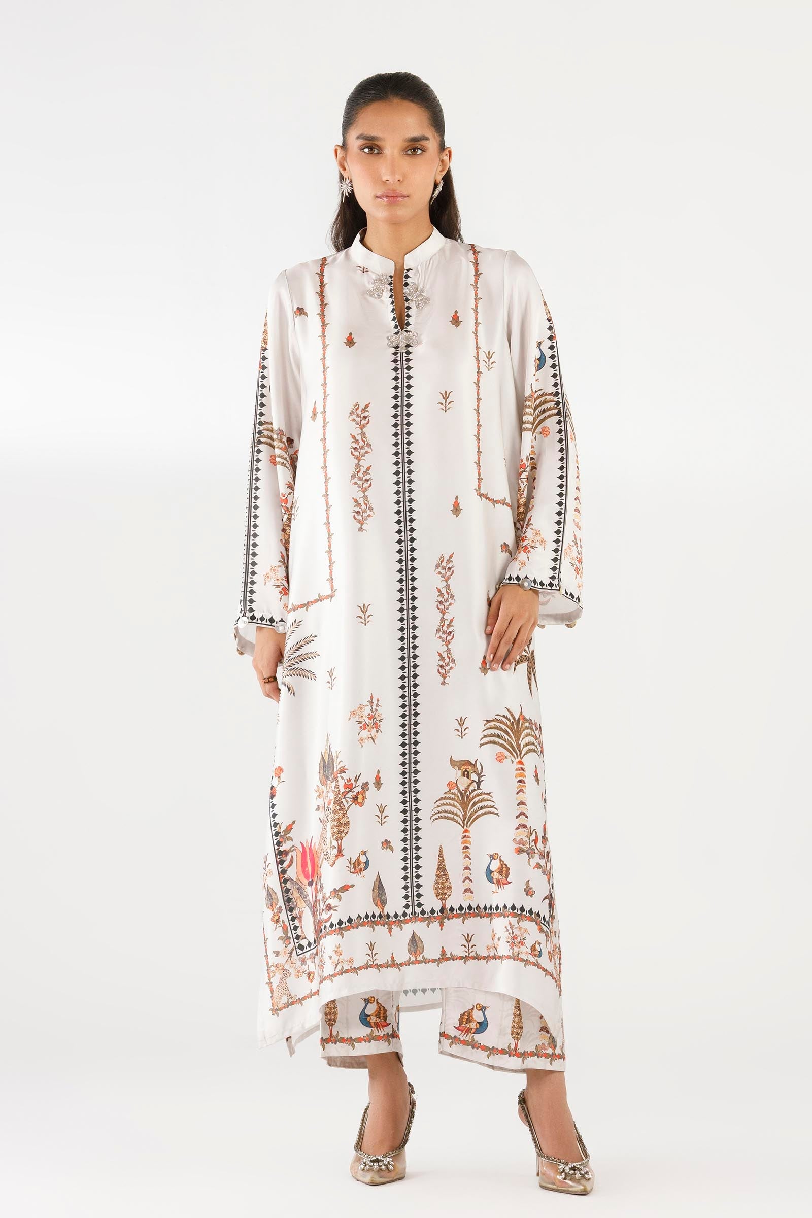 Stitched Printed Satin Shirt+ Culotte