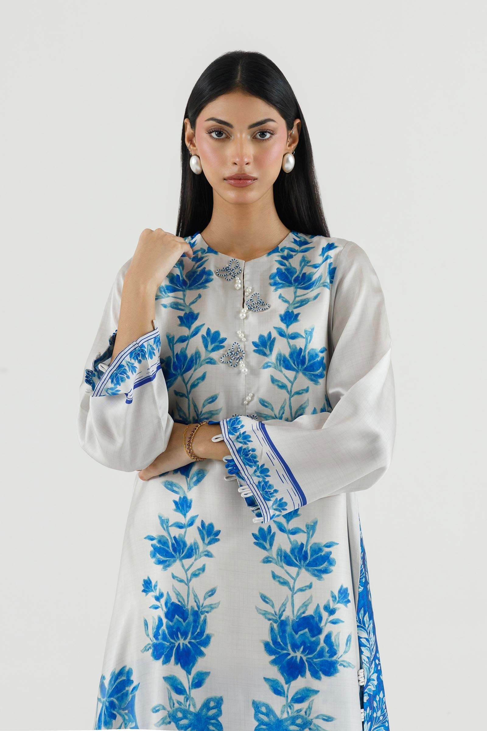 Stitched Printed Satin Shirt+ Culotte