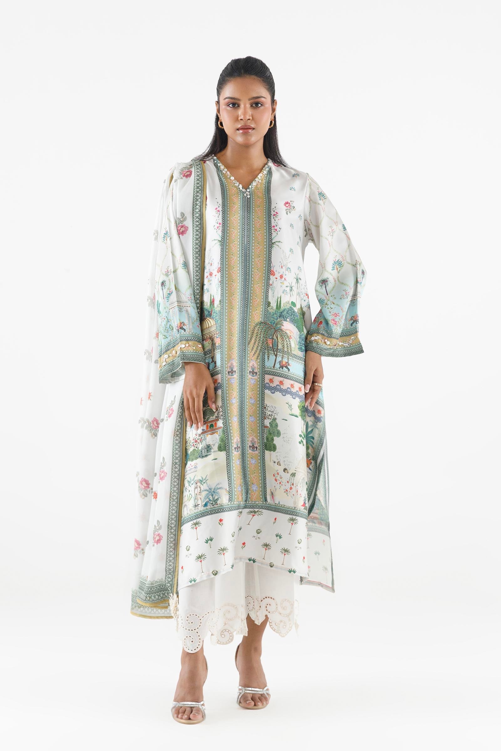 Stitched Printed Satin Shirt+ Dupatta