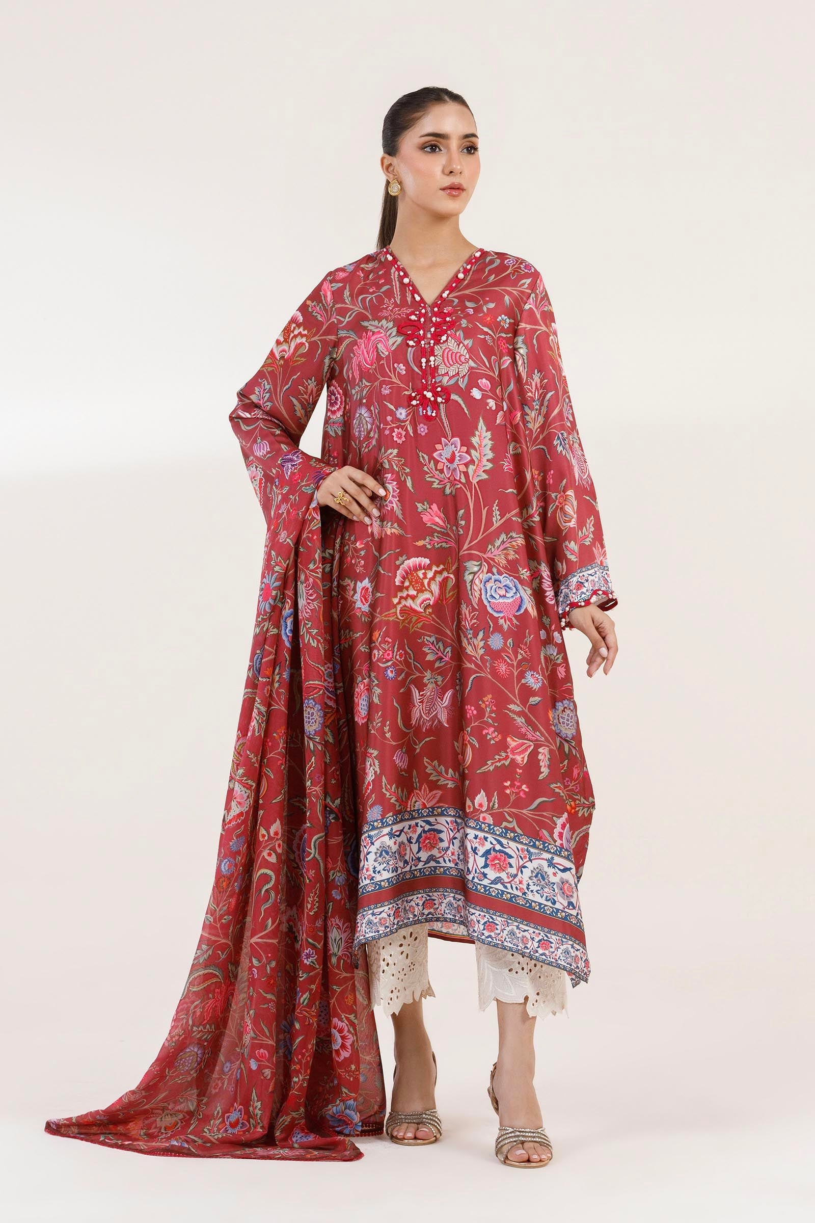 Stitched Printed Satin Shirt+ Dupatta