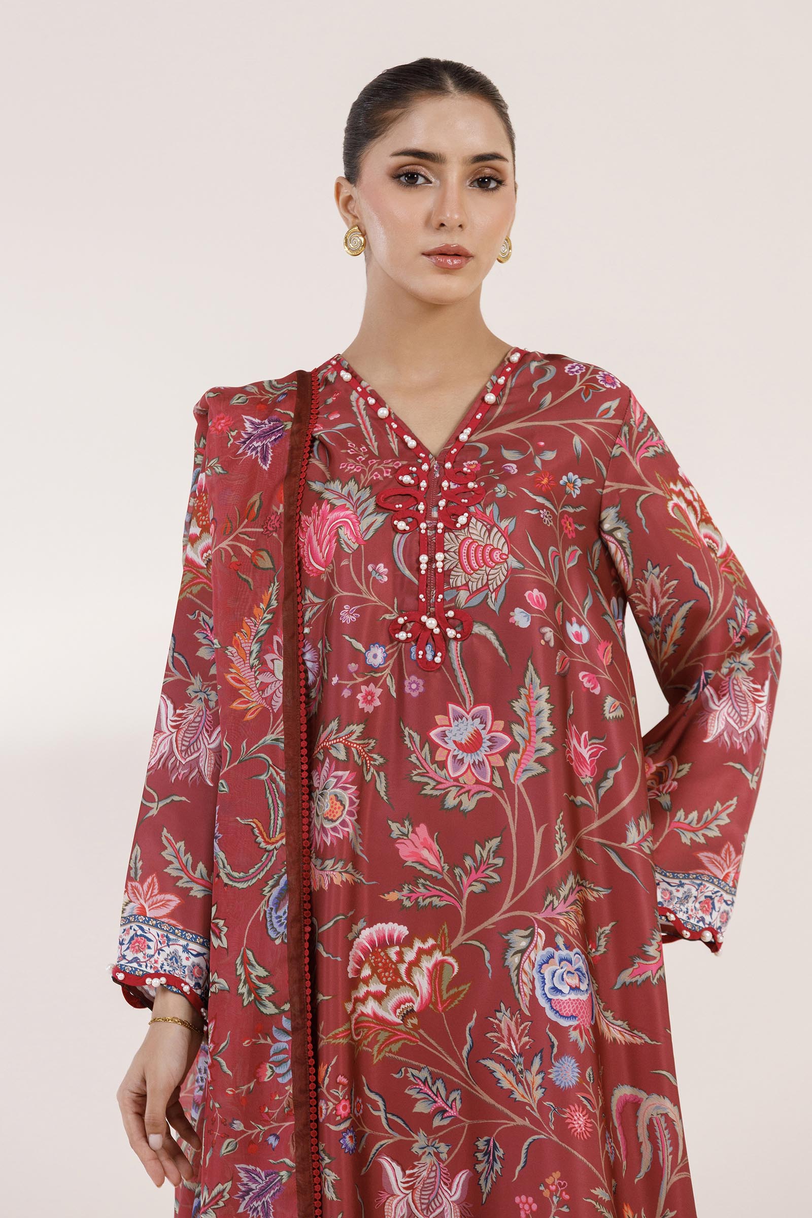 Stitched Printed Satin Shirt+ Dupatta