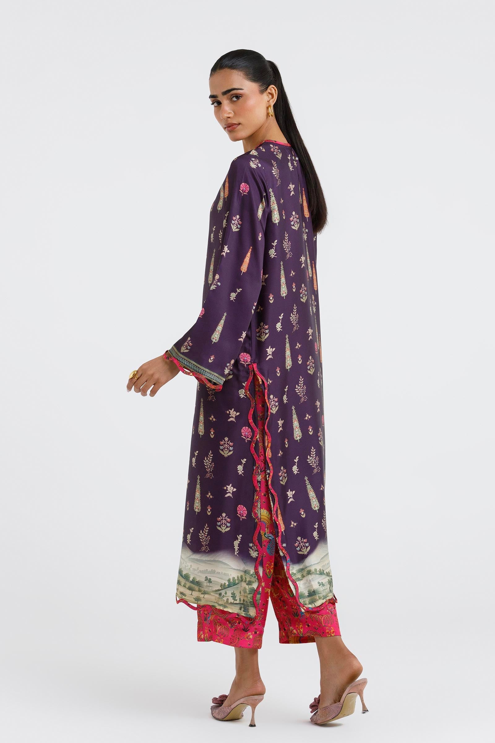 Stitched Printed Satin Shirt+ Culotte