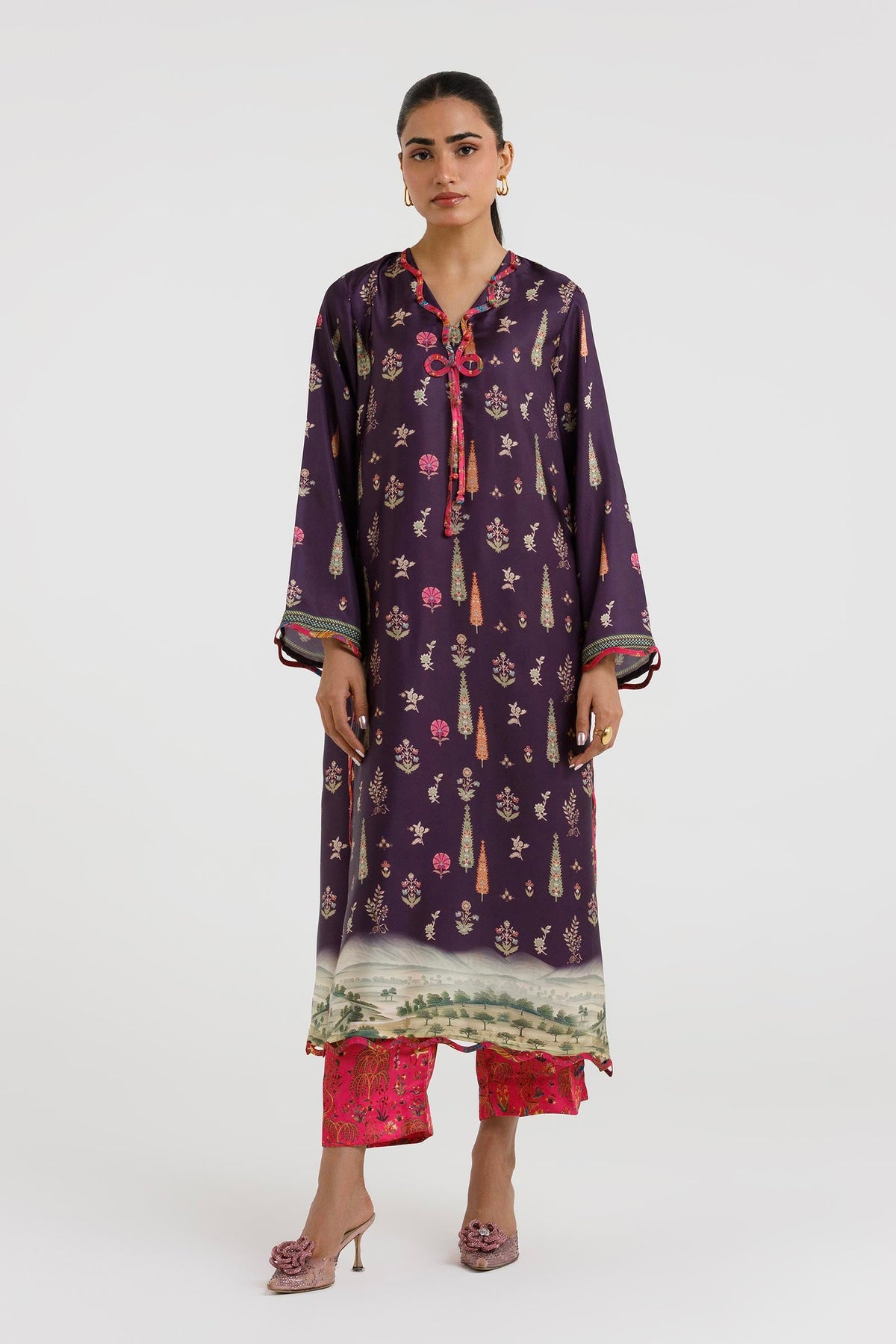 Stitched Printed Satin Shirt+ Culotte