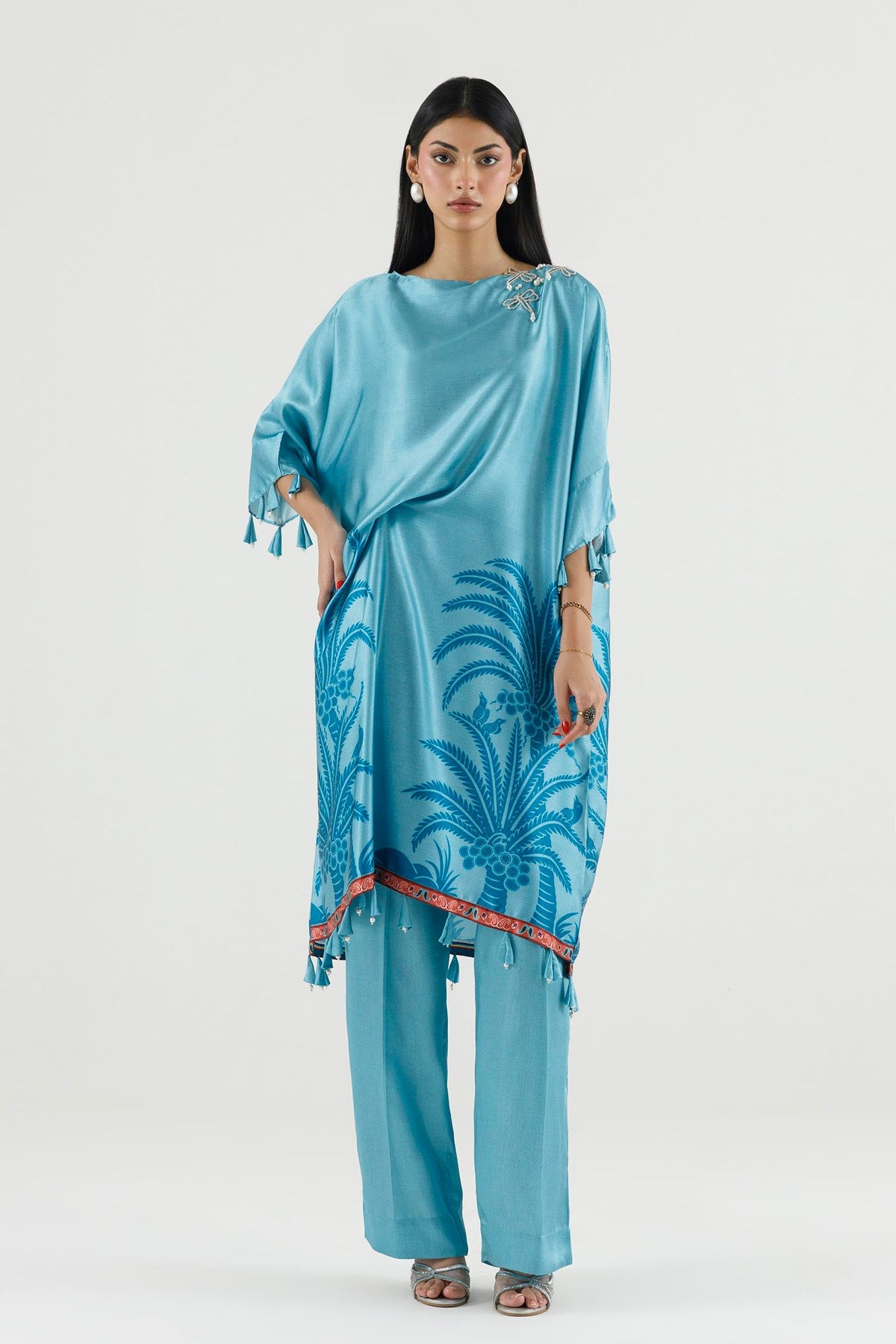 Stitched Printed Satin Shirt+ Culotte