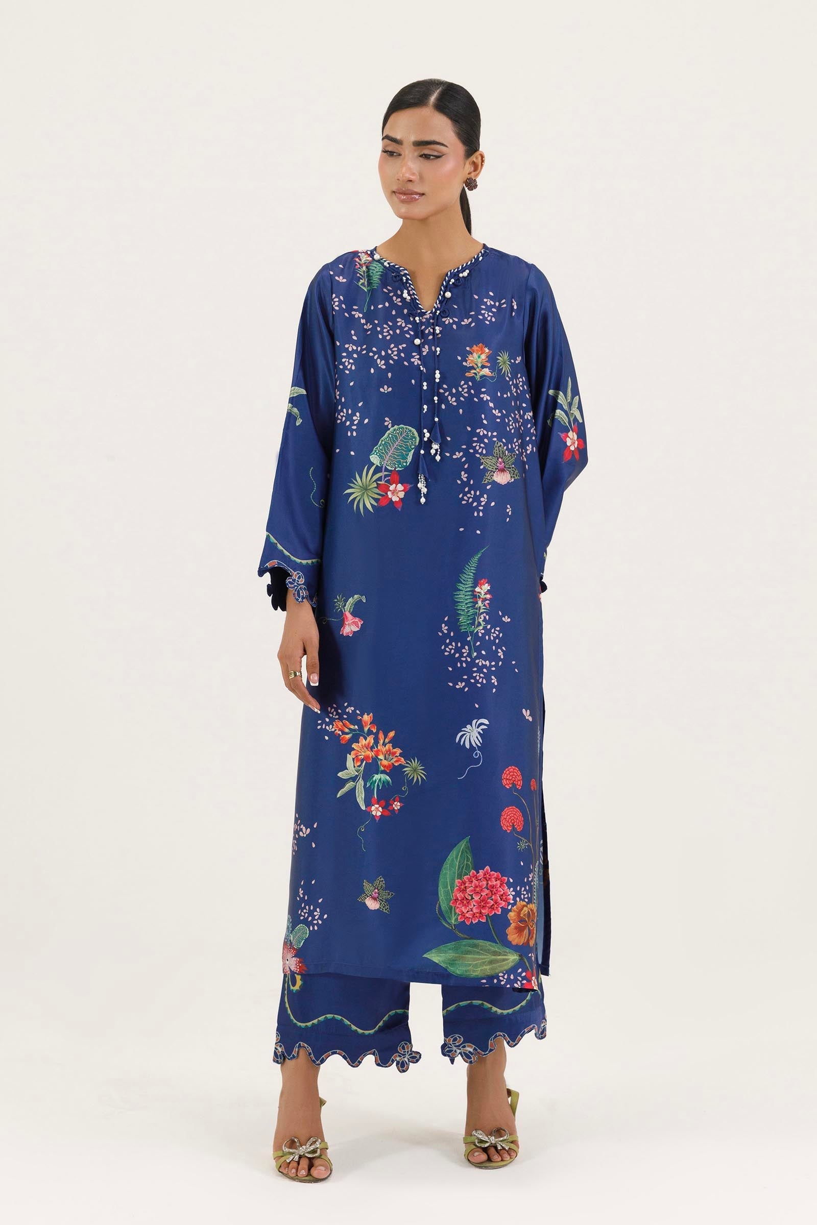 Stitched Printed Satin Shirt+ Culotte